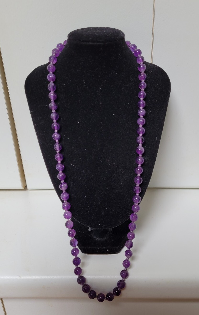 220ct 1940’s Chinese Export 64cm Genuine Amethyst 7-8mm Bead Necklace 49 Grams