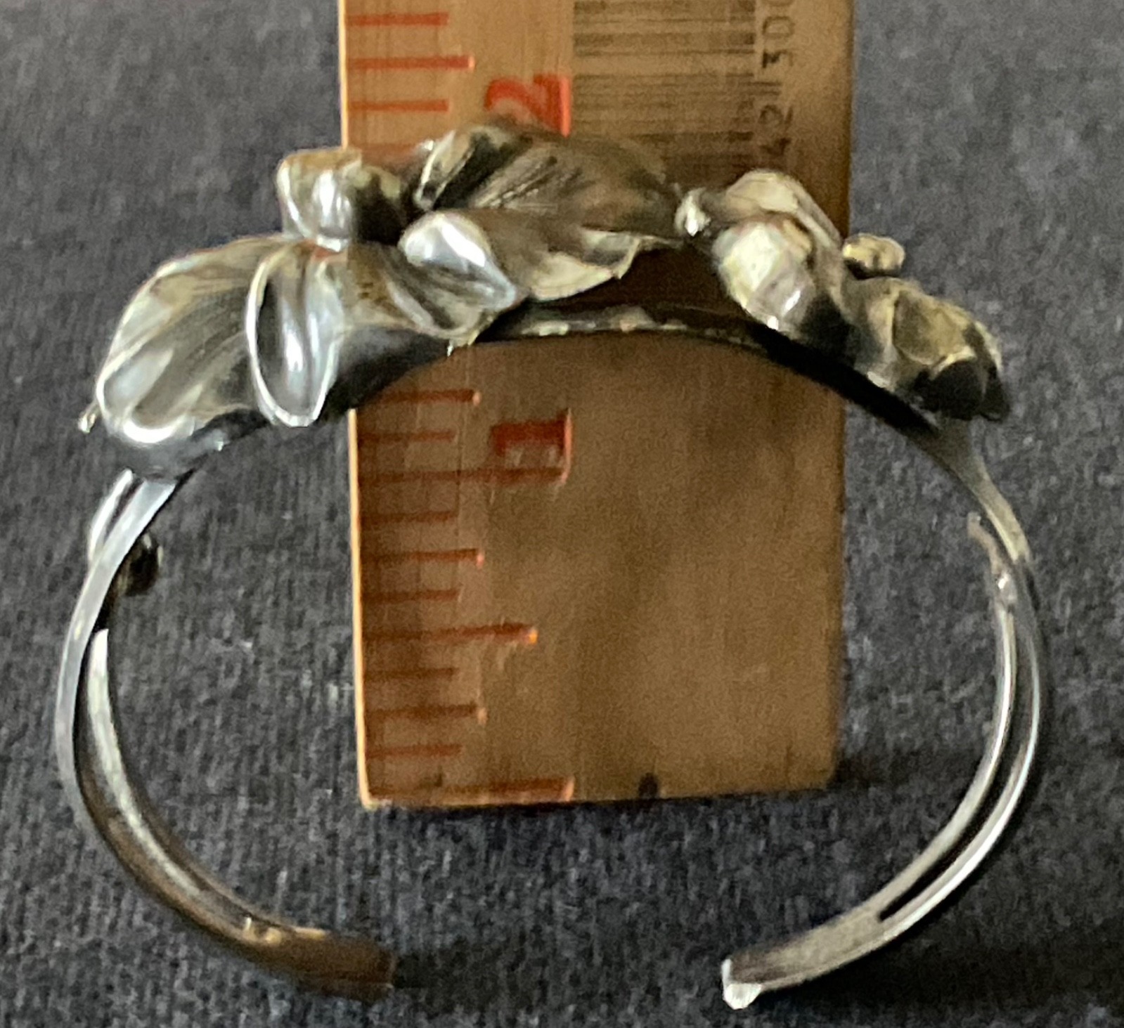 Sterling Silver Pansy Flower Wide Cuff Bracelet