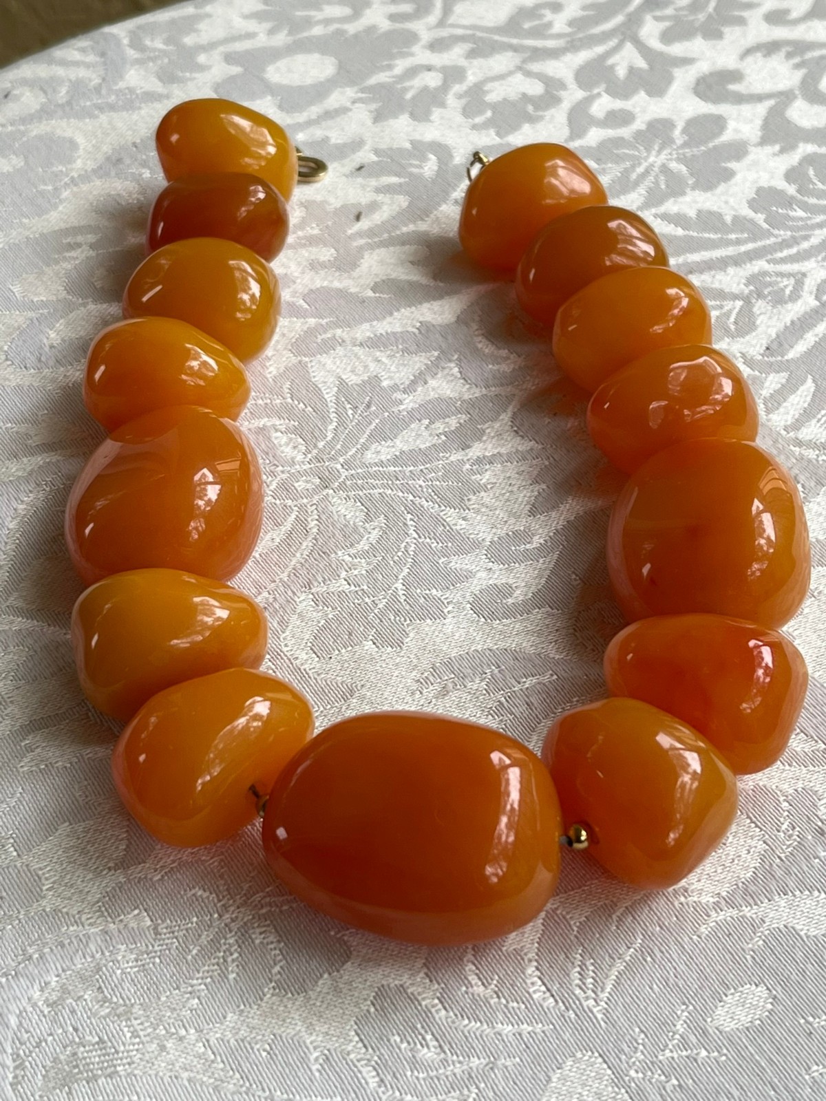 Kenneth Lane Amber Orange Resin Nugget Beaded Chunky Gold Plated Collar Necklace