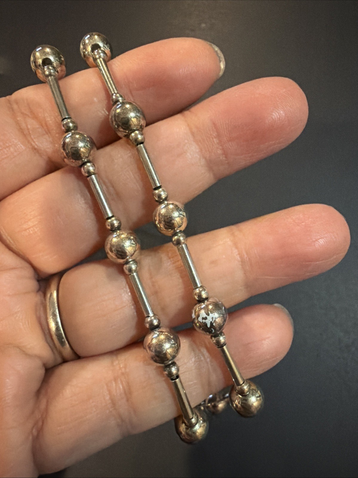 Vintage Sterling Silver Modernist Bar & Ball Bead Station Link Necklace