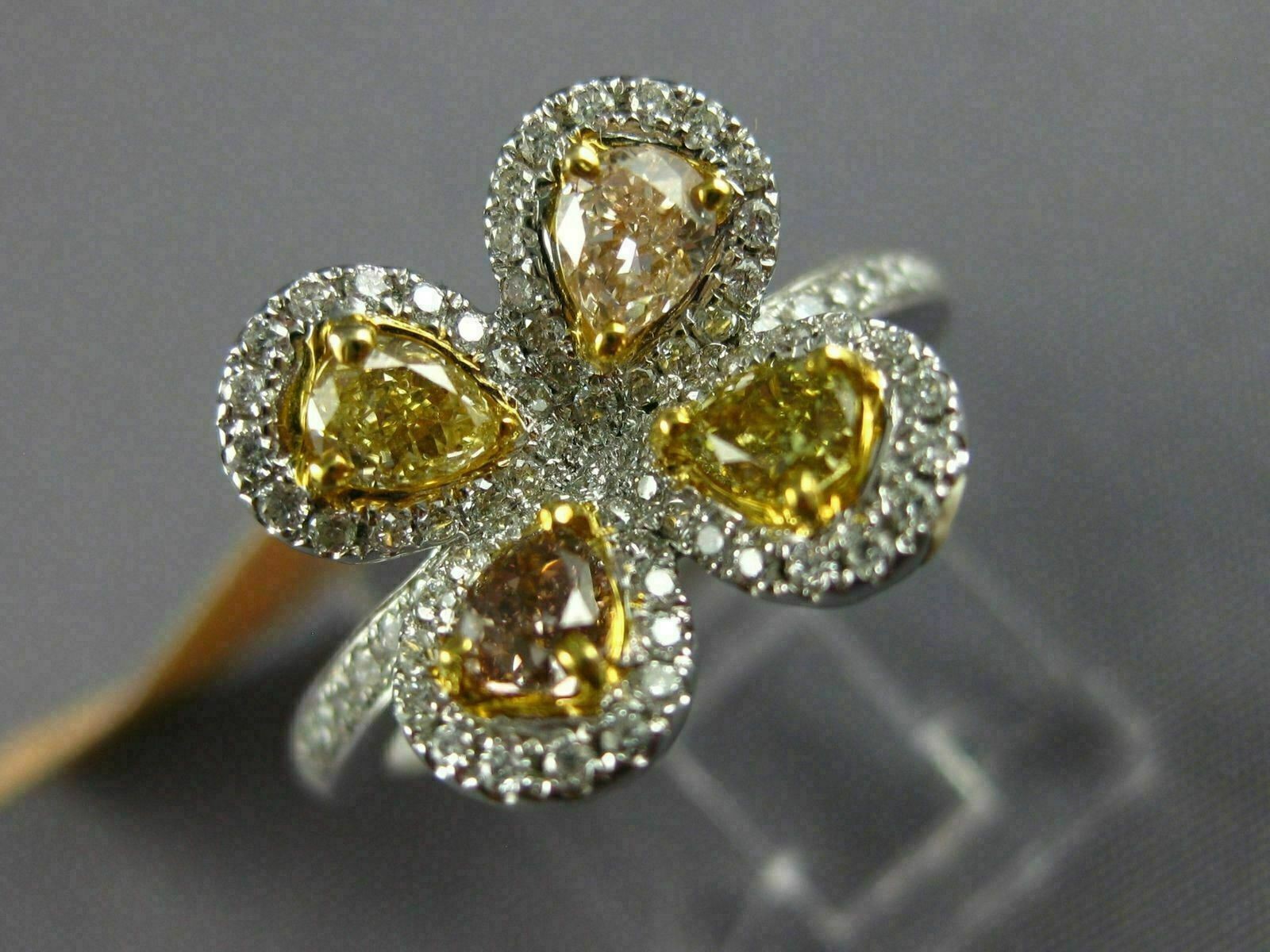 ESTATE WIDE 1.52CT MULTI COLOR DIAMOND 14KT 2 TONE GOLD CLOVER FLOWER LOVE RING