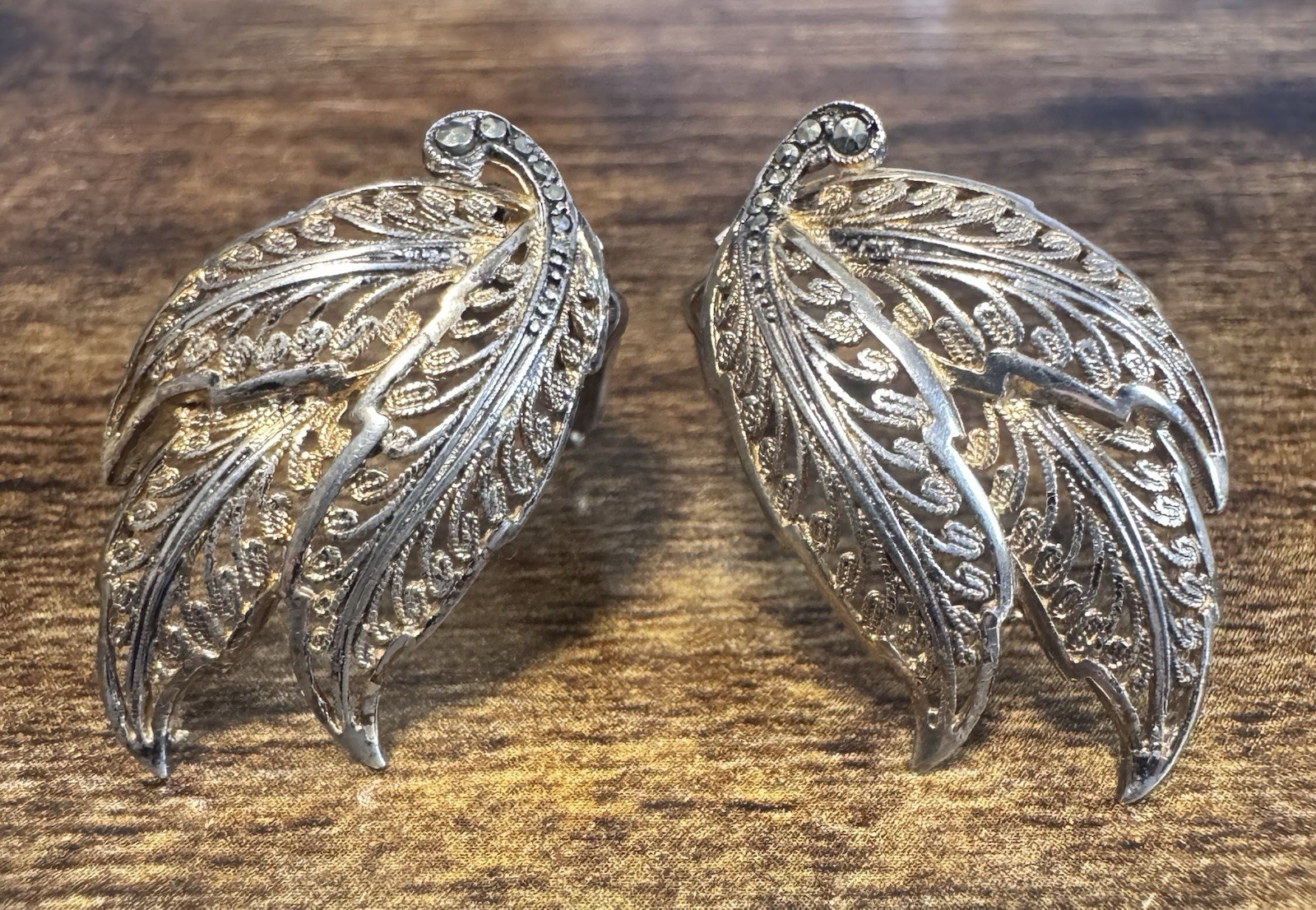 Sterling w/Gold Wash & Marcasite Clip On Earrings – Vintage Alice Caviness