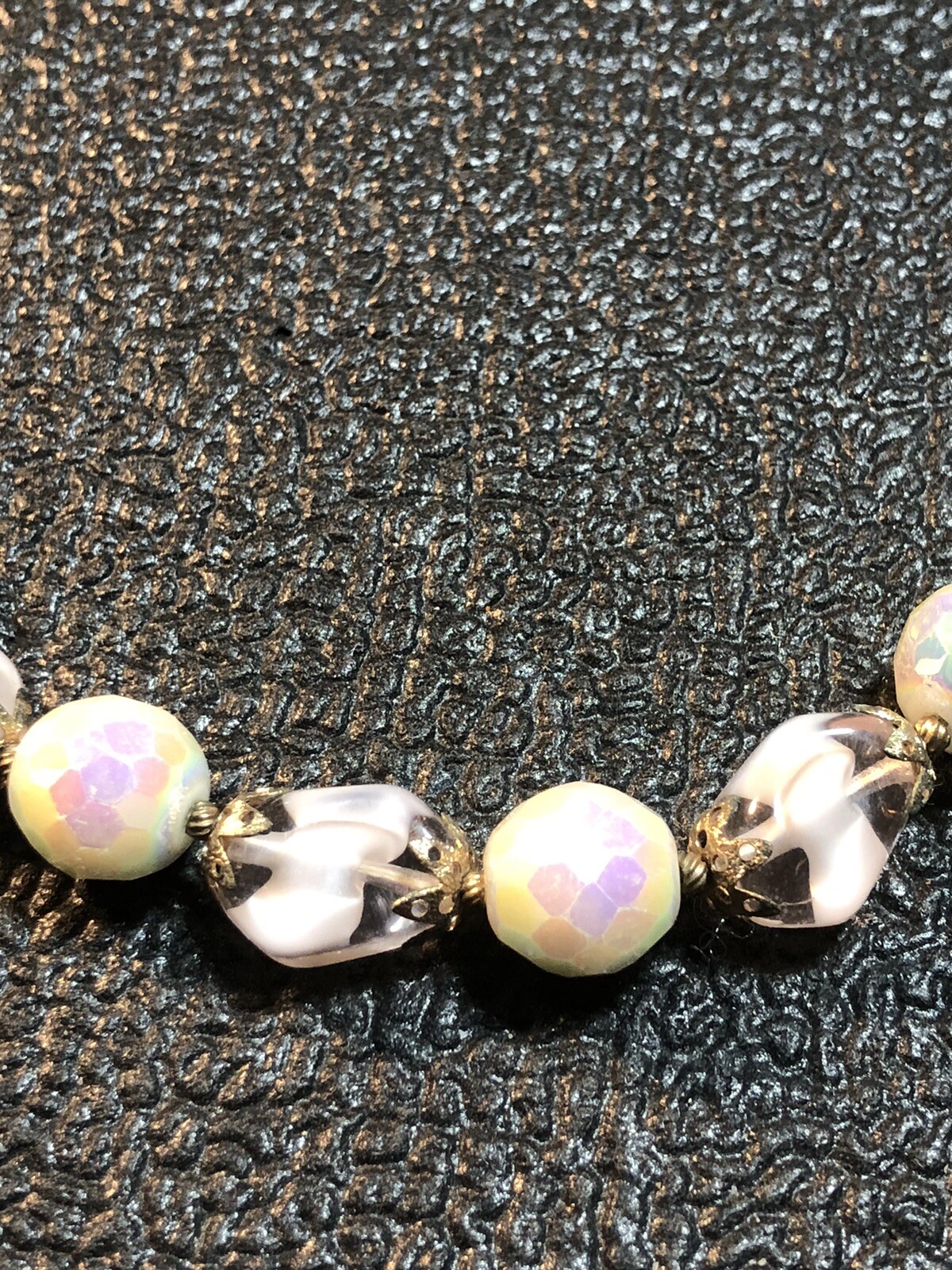 VTG Costume Jewelry Signed TRIFARI Charm,MOP Pinks,Purples,Greens Necklace 17.5”