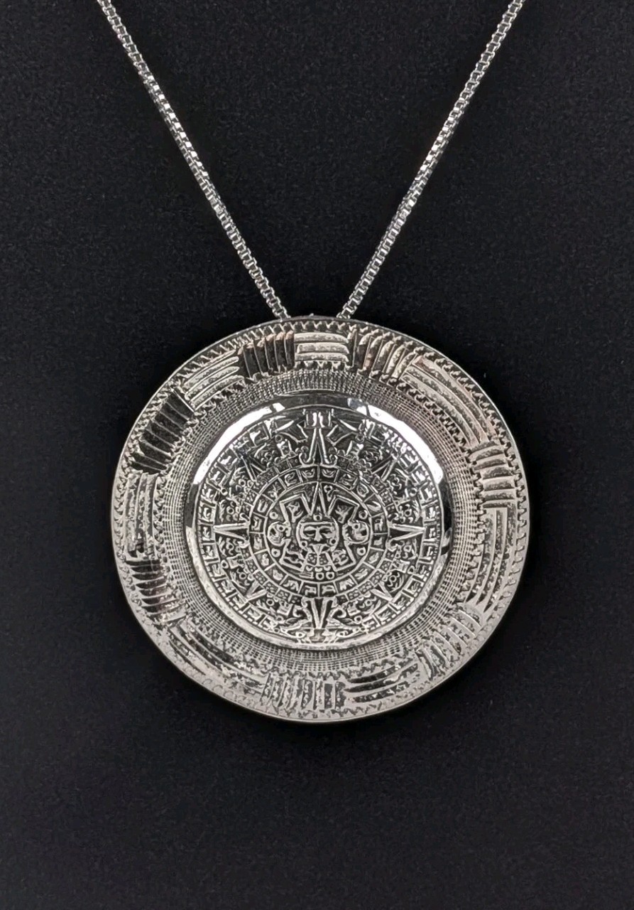 Vintage Taxco Sterling Silver Aztec Calendar Pendant/Brooch 15g 2″ Eagle 35