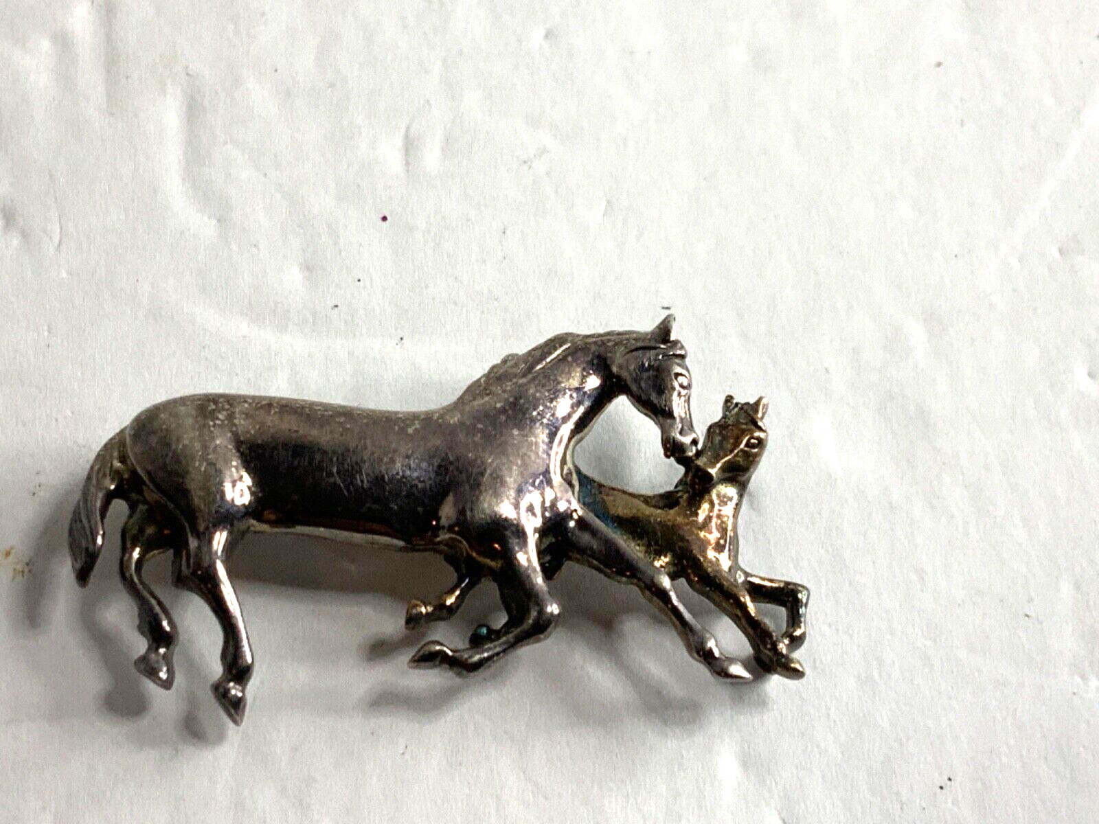 Vintage Jez Sterling Silver Horse Brooch Equestrian Pin Horses Running