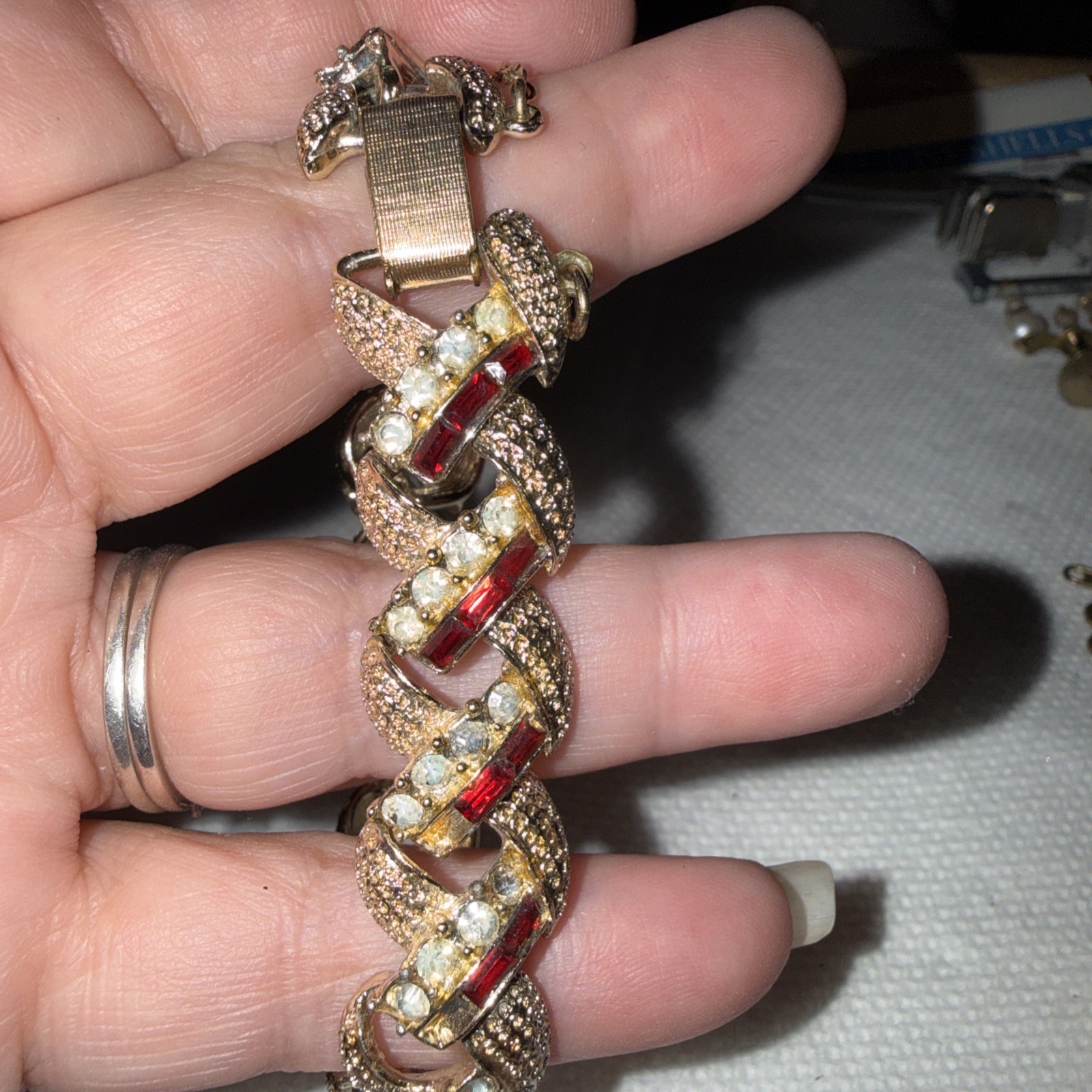 Authentic Vintage Coro Designer Gold Tone Rhinestones Bracelet Missing Stones