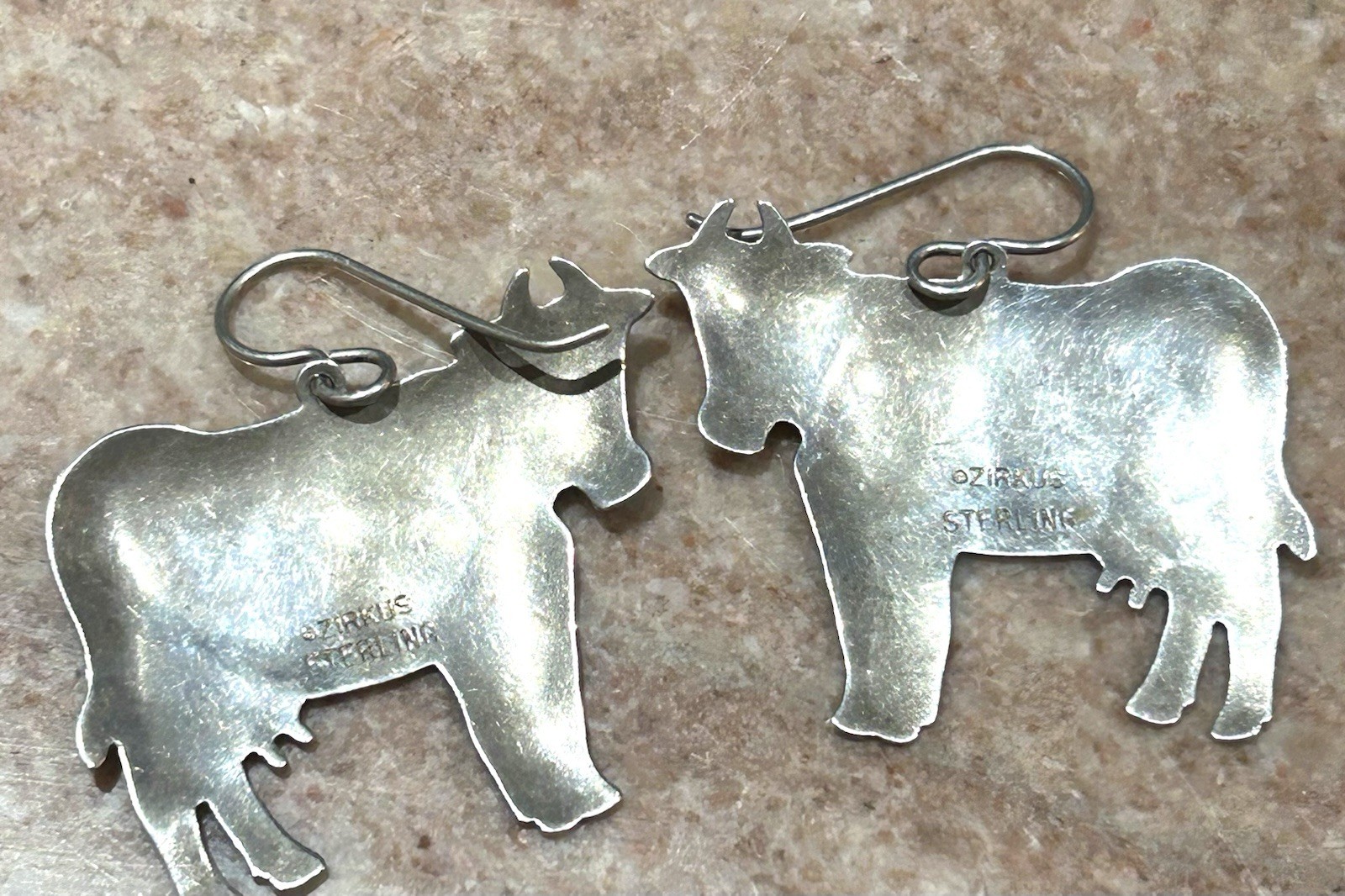 Vintage Sterling Silver Dairy Cow Earrings Signed Zirkus 1.25”x1.25”