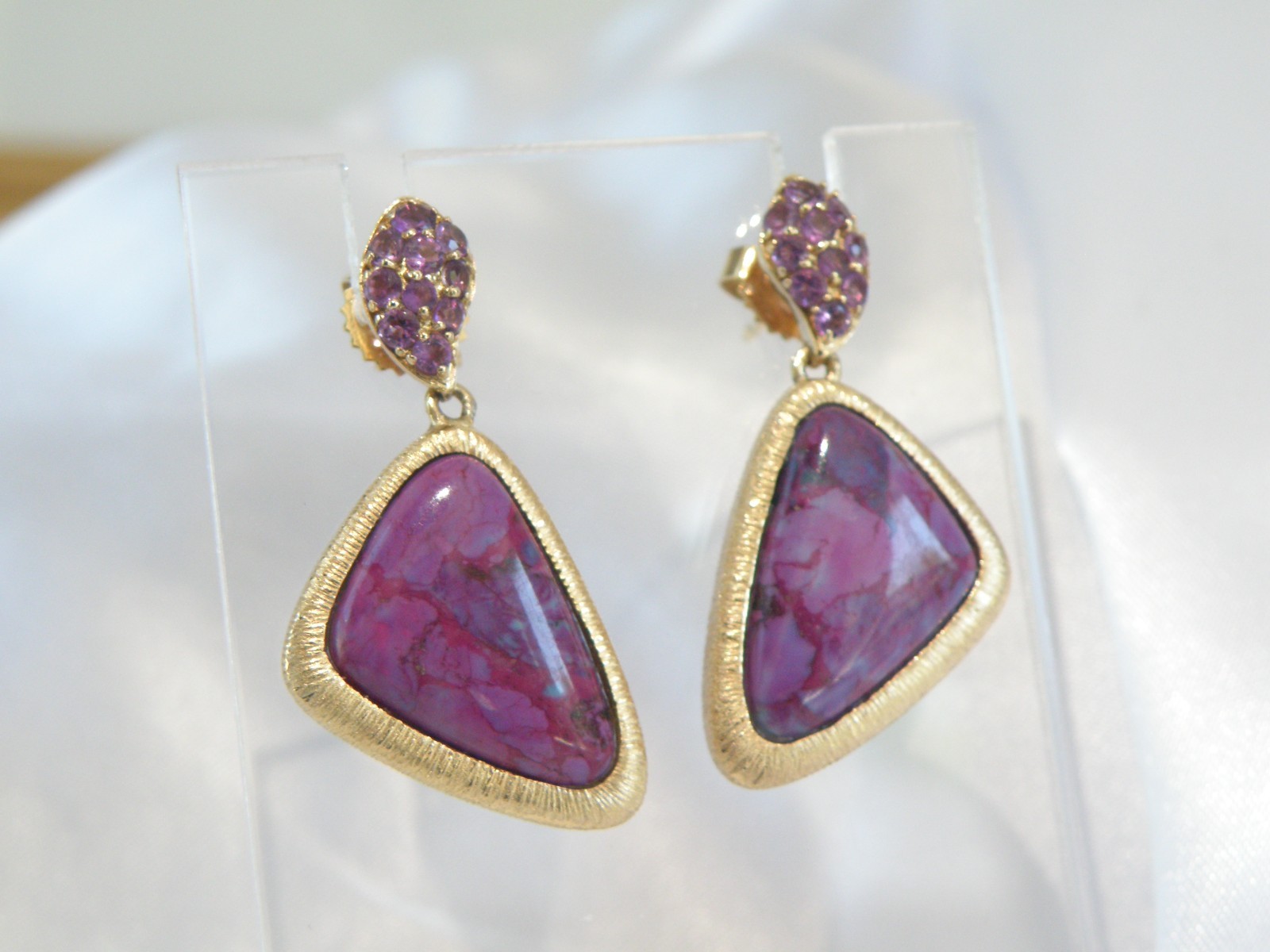 Gold on Sterling Silver 925 Purple Turquoise Amethyst Modern Dangle Earrings