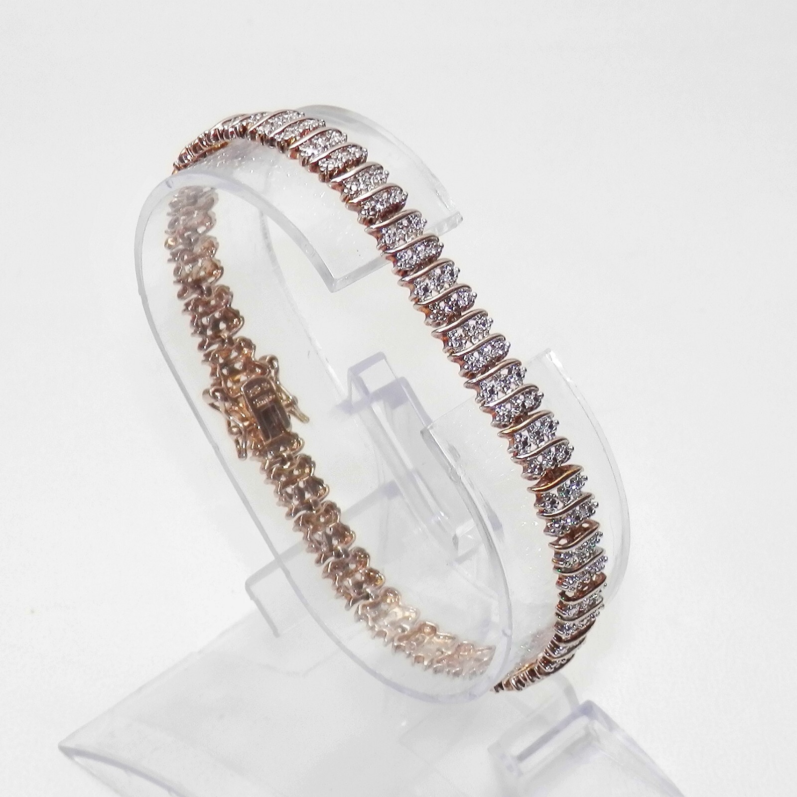 Vintage 925 Sterling Silver Gold Vermeil Imitation Stones Tennis Bracelet 7.25in
