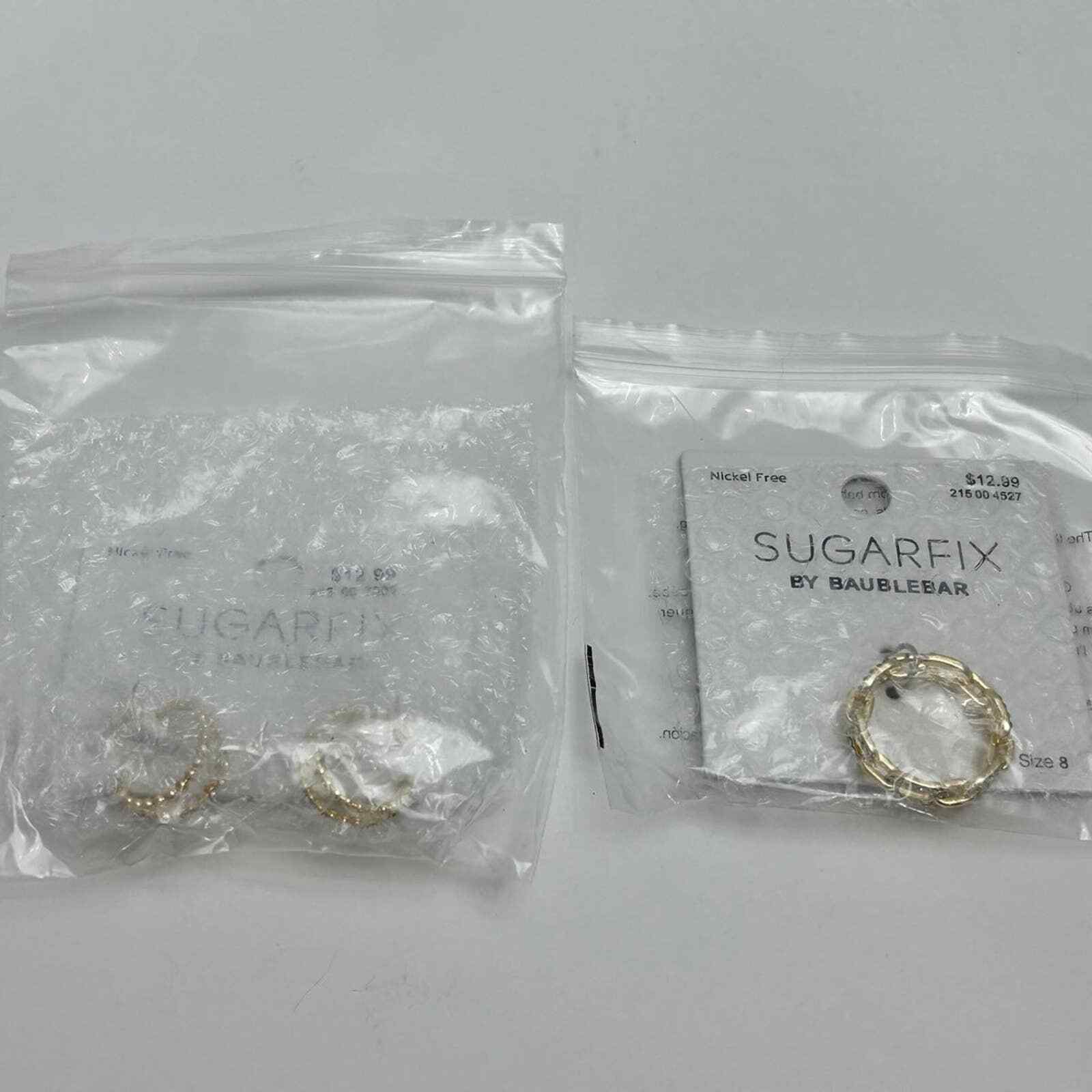 Set Of SugarFix By BaubleBar Rhinestone Hoop Earrings & Chain Link Ring Size 8