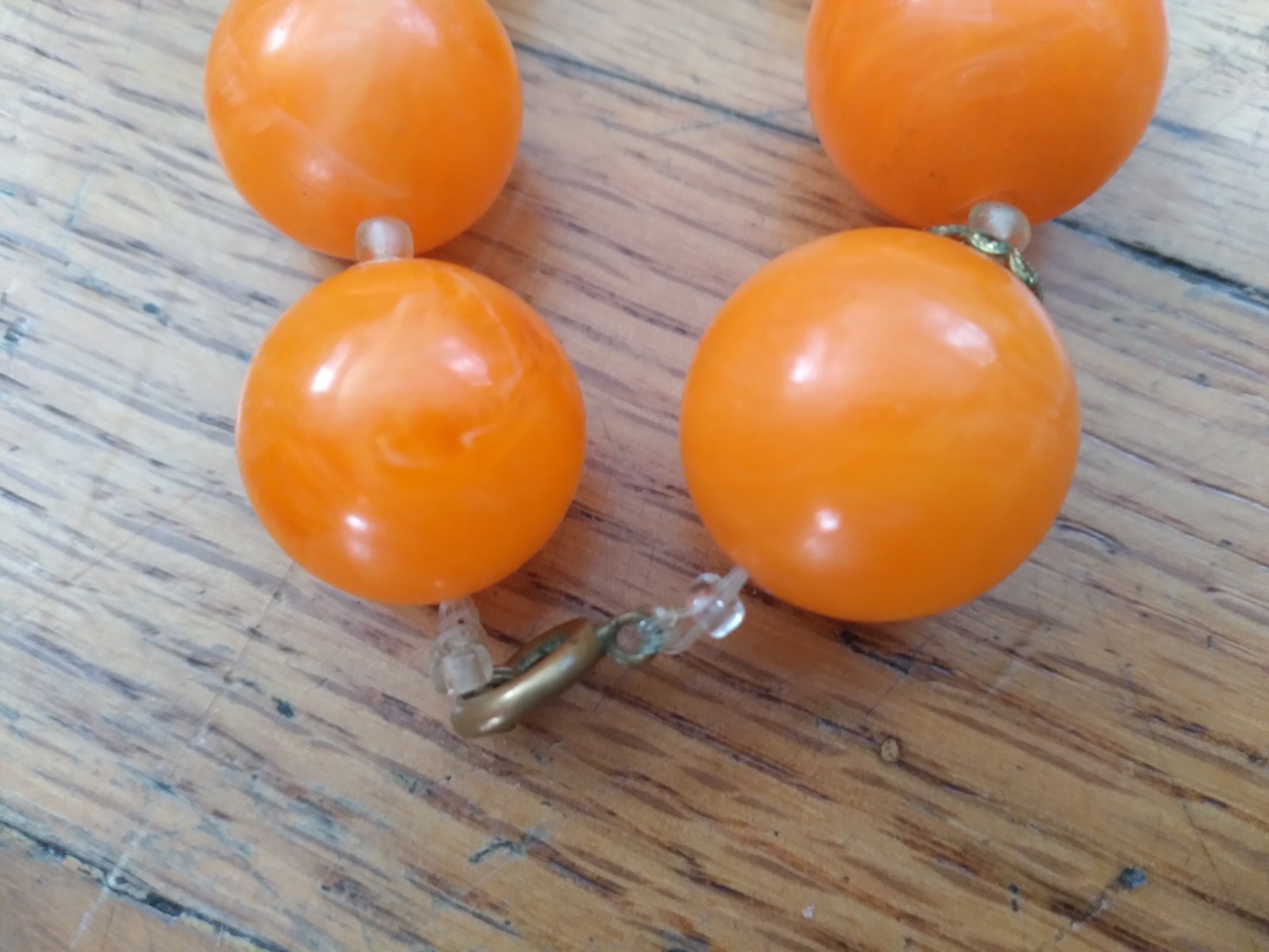 Vintage Orange Lucite Chucky Round Statement Necklace 22 Inches