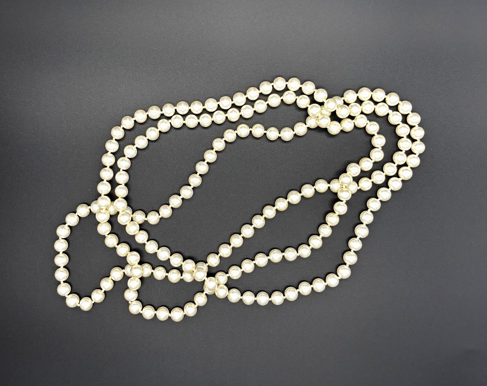 Vintage 60” White Faux Pearl Glass Hand Knotted Beaded Endless Strand Necklace