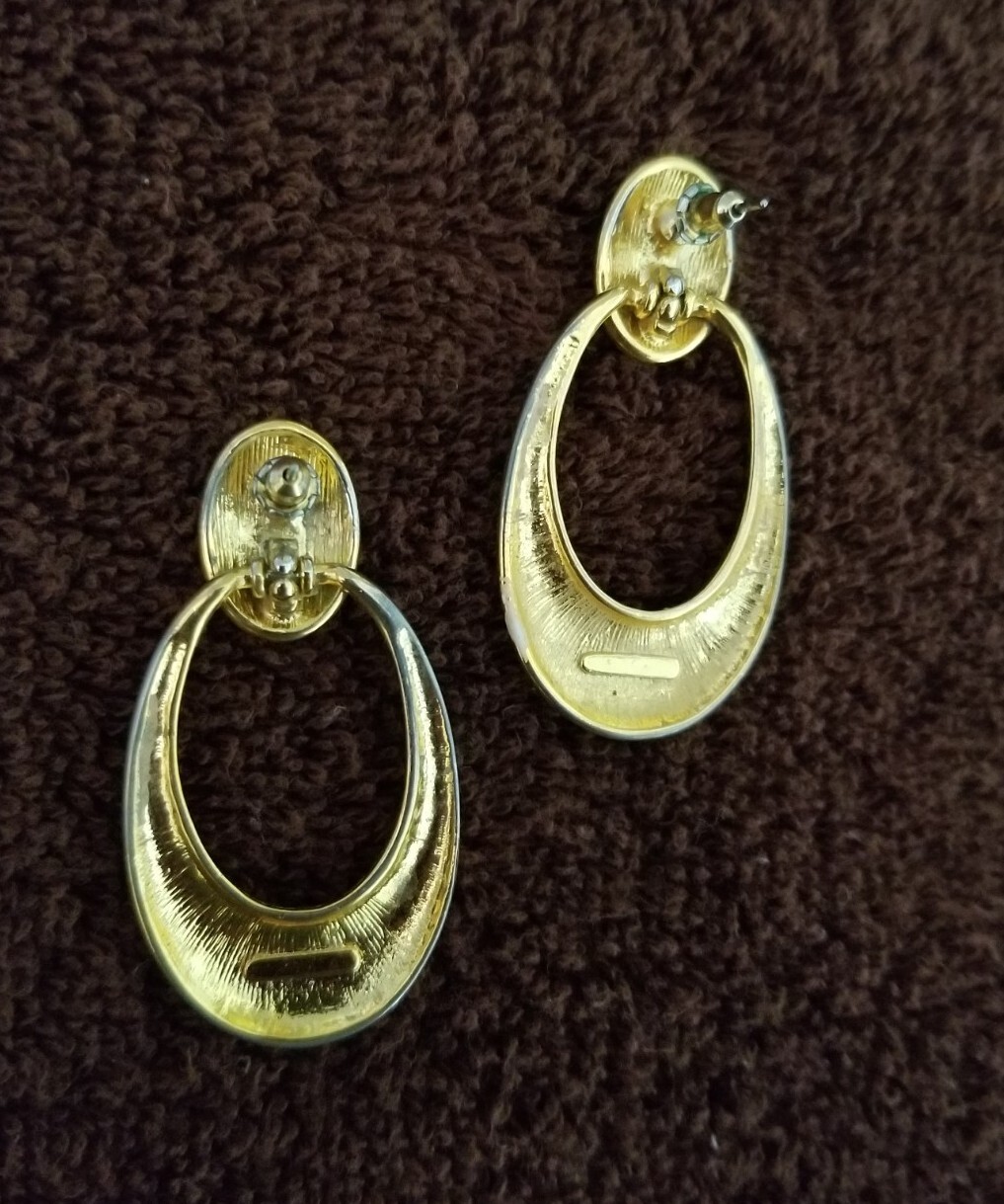 Retro Style Ivory and Gold Enamel Stud Earrings Vintage