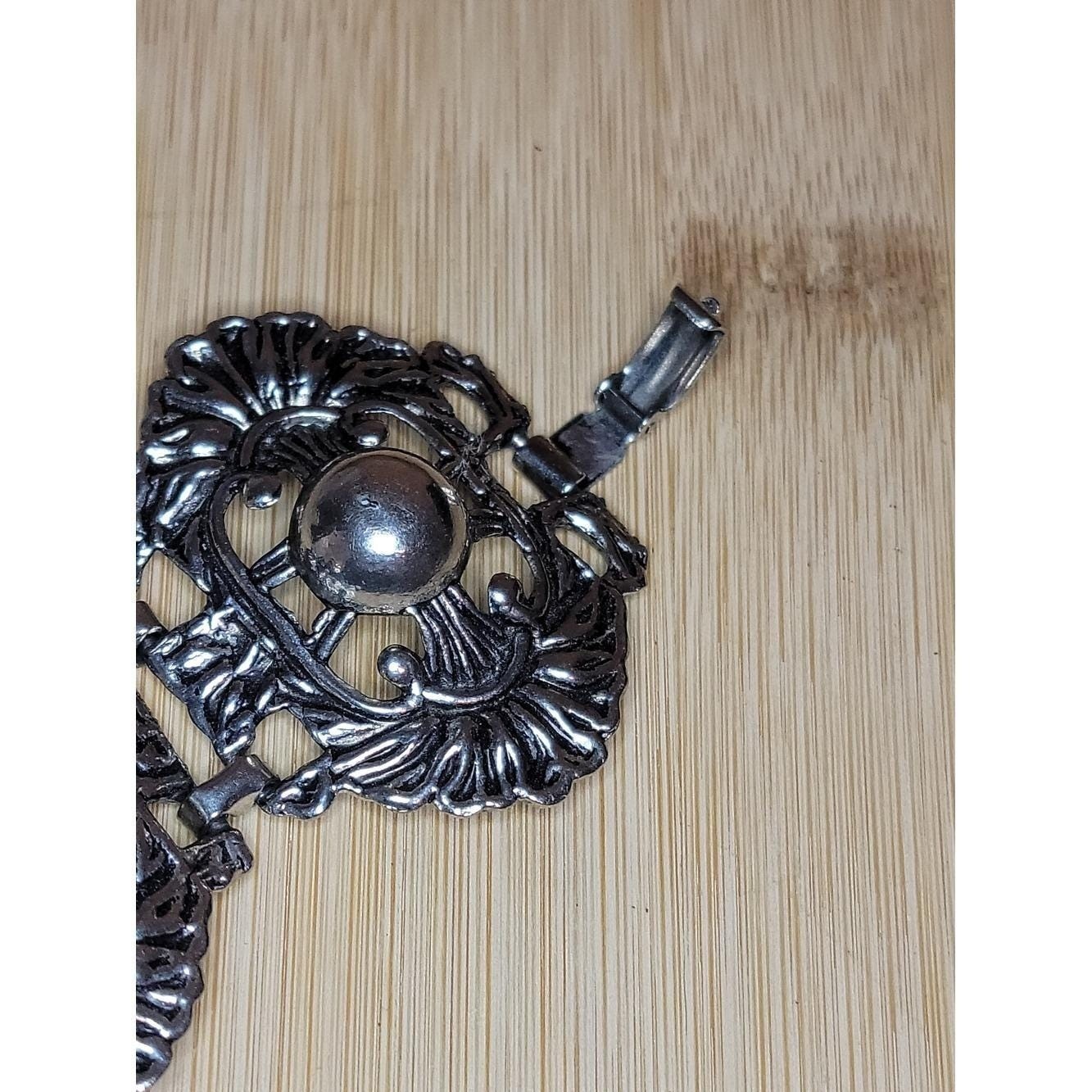 Vintage Art Deco Silver Tone Panel Bracelet Heavy Pot Metal Gothic Statement