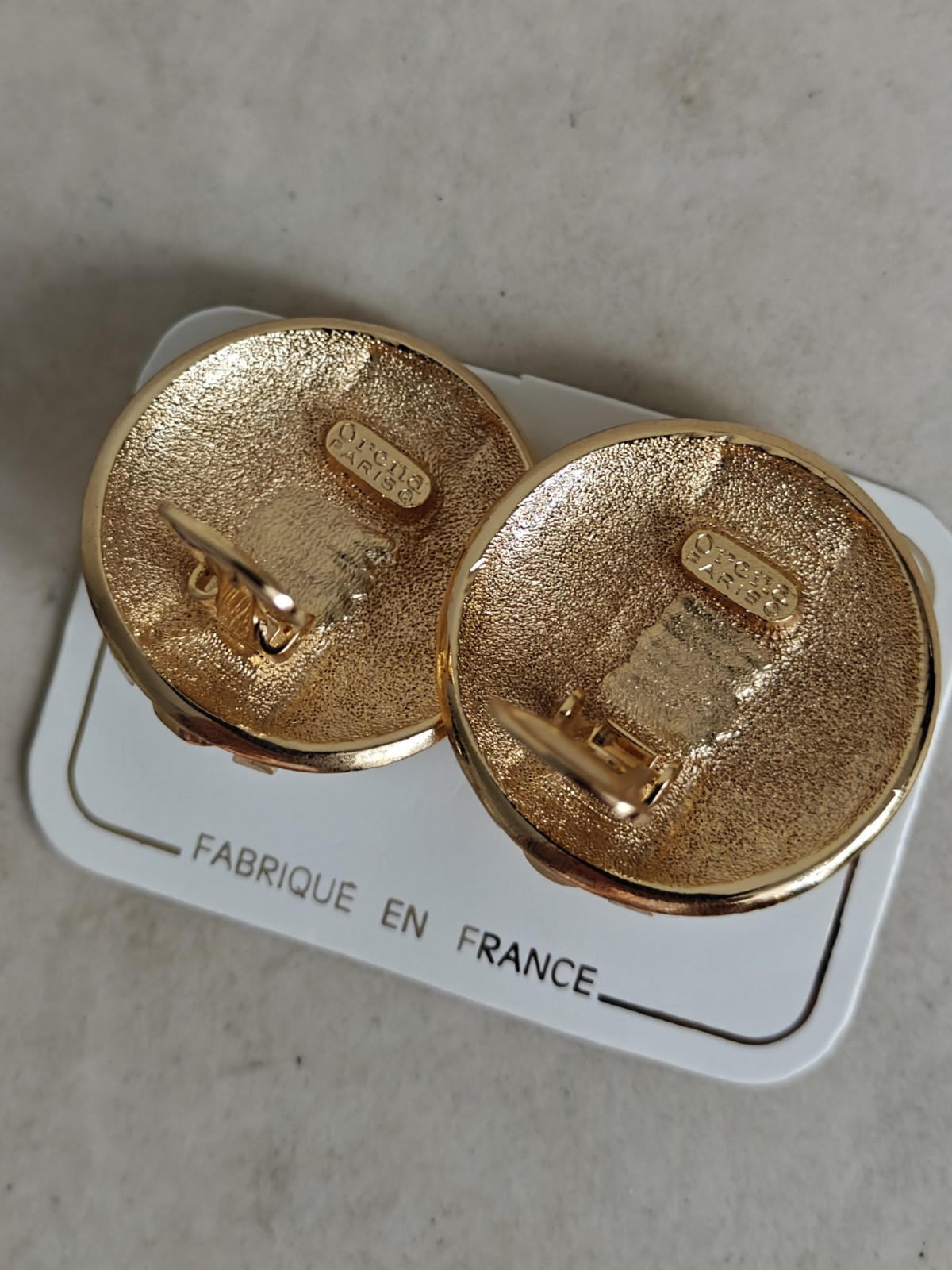 Vintage Orena Paris Faux Mabe Pearls Enamel Earrings Matte Yellow Gold New
