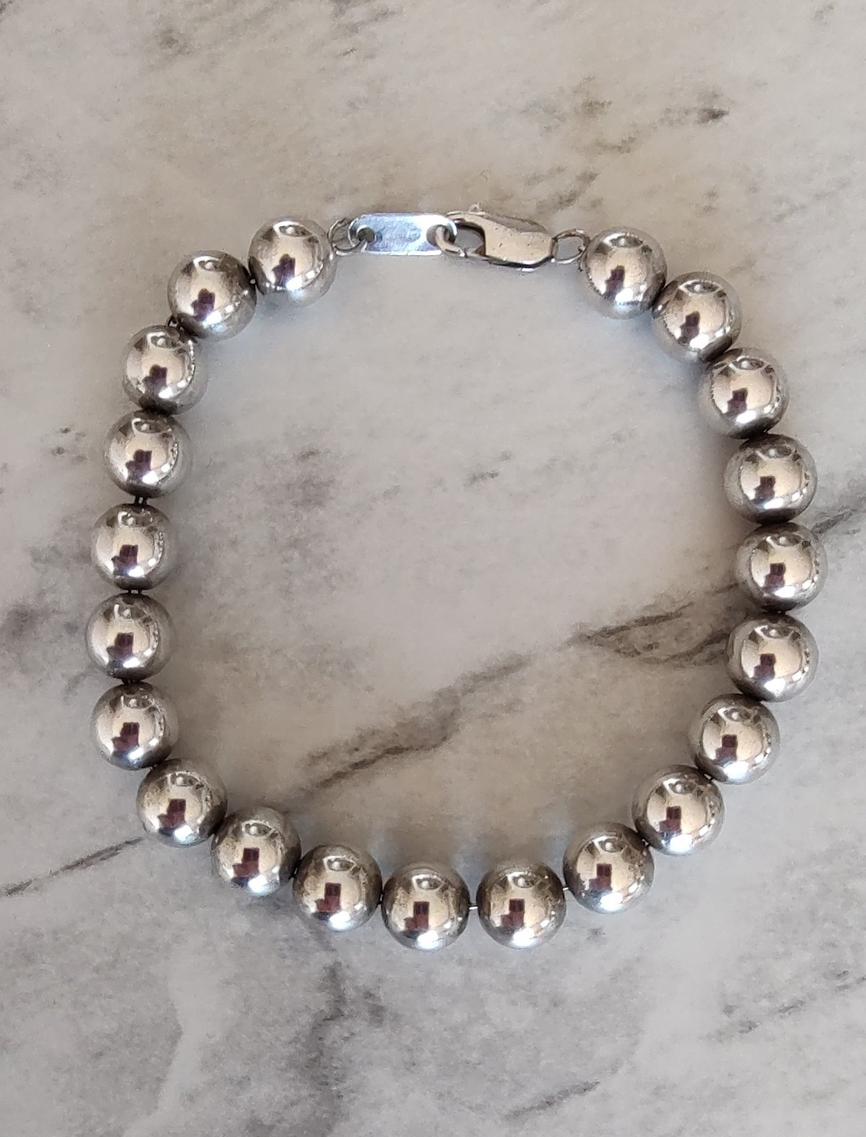 Vintage Sterling Silver 925 Beaded Ball Bracelet – 7″, 13g Lobster Claw Clasp