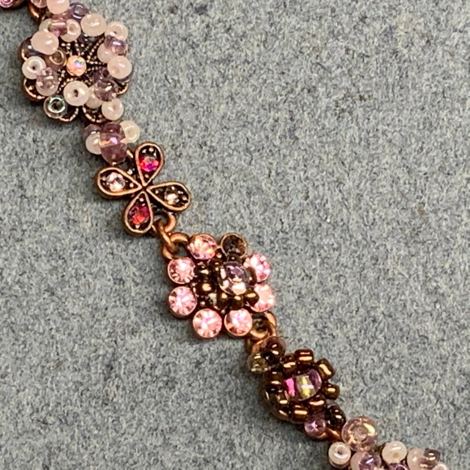 Cookie Lee Rhinestone Bracelet 7.5 In As Is Copper Purple Pink Red Floral Toggle