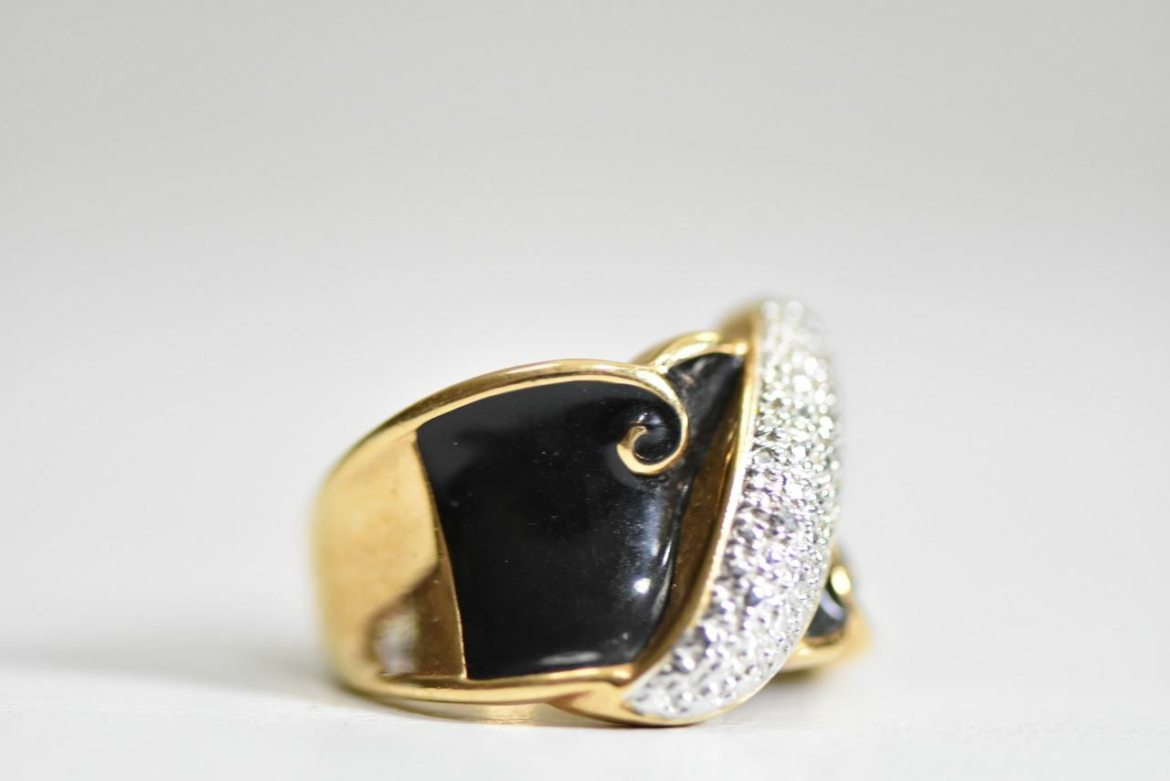 Cocktail ring gold over sterling silver art deco influences Size 8.75