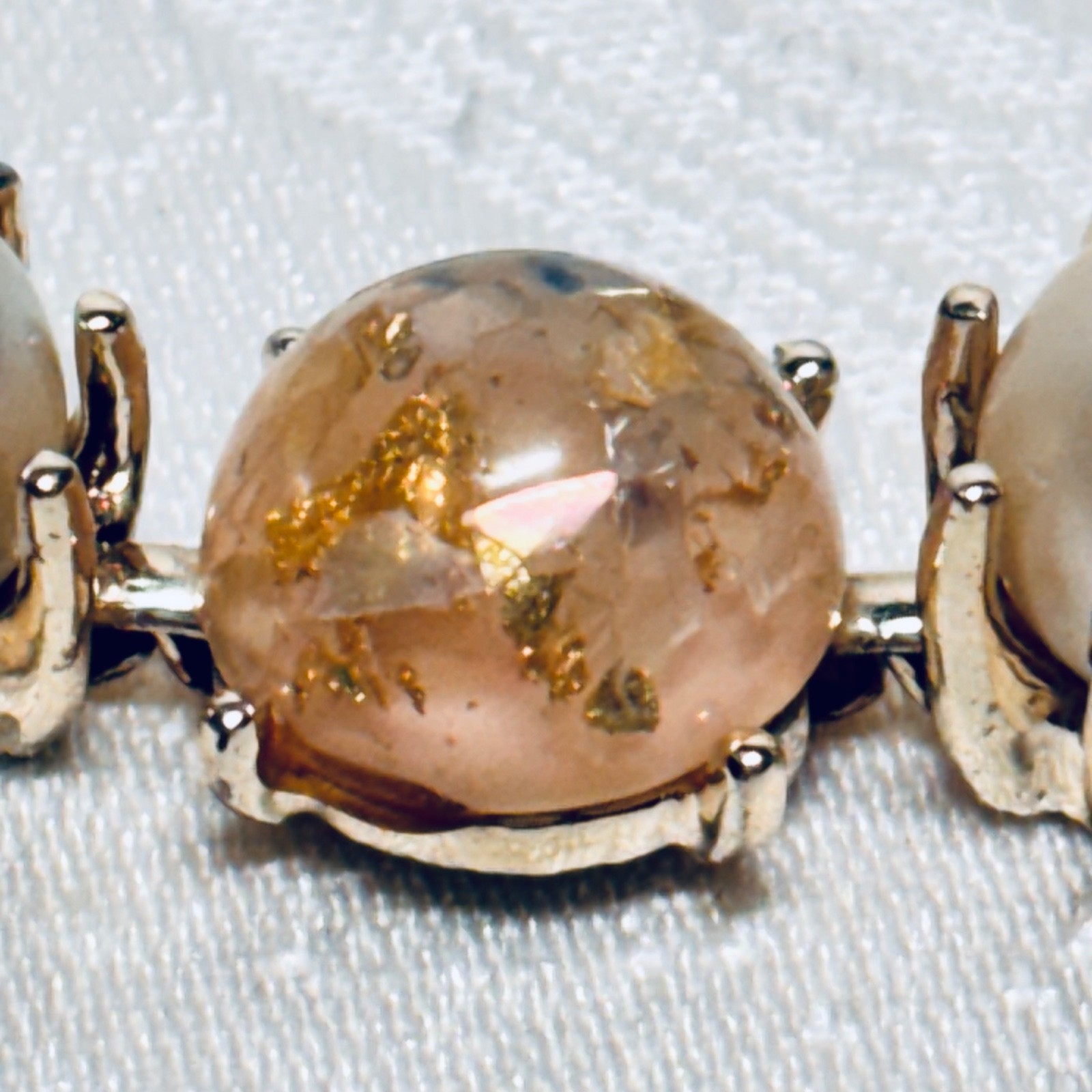CORO pink confetti Lucite cabochon faux pearl bracelet fold over clasp vintage