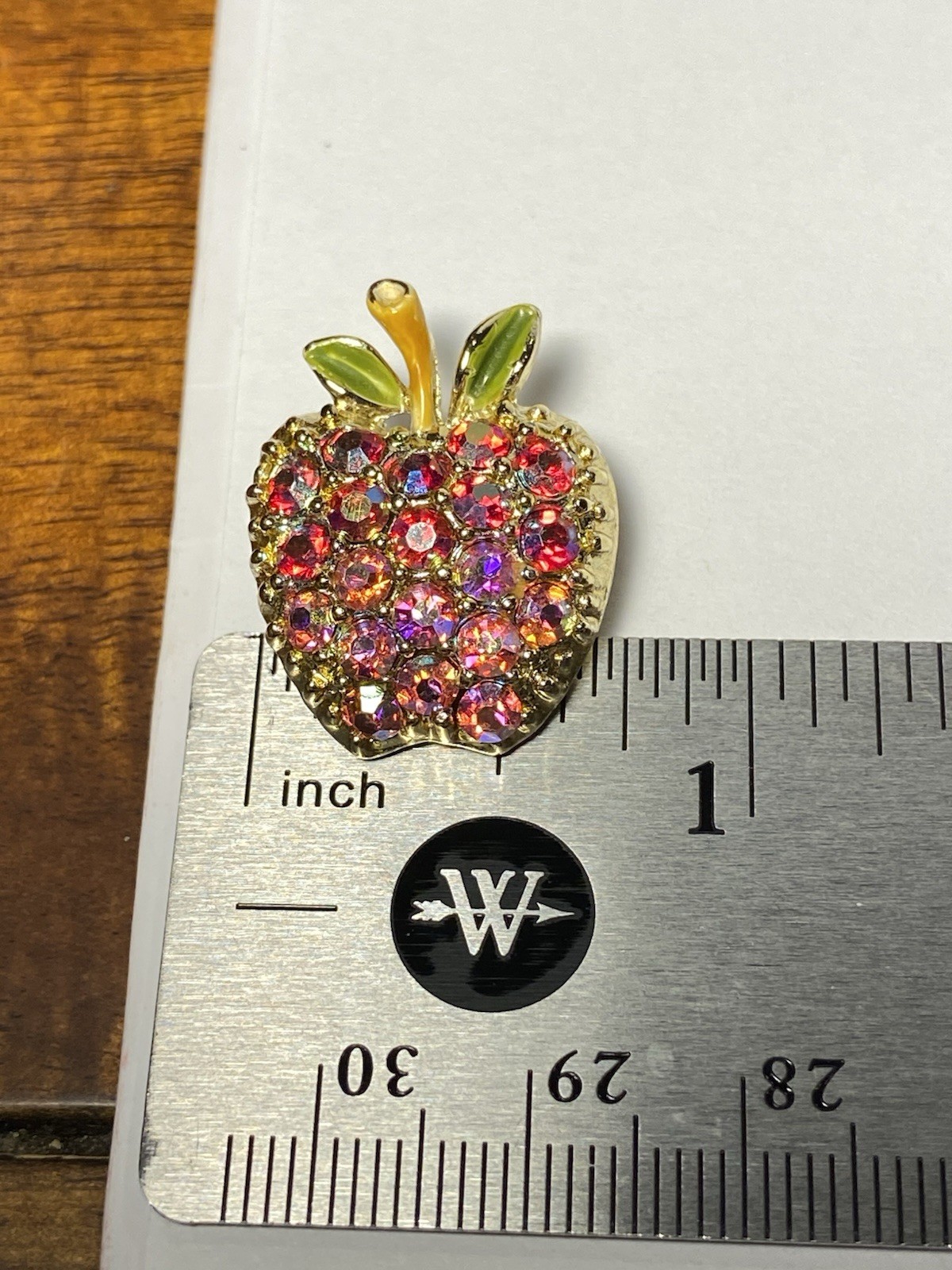 Vintage Gold Tone Enamel Ombré Pink Red Iridescent Aurora Borealis Apple Brooch