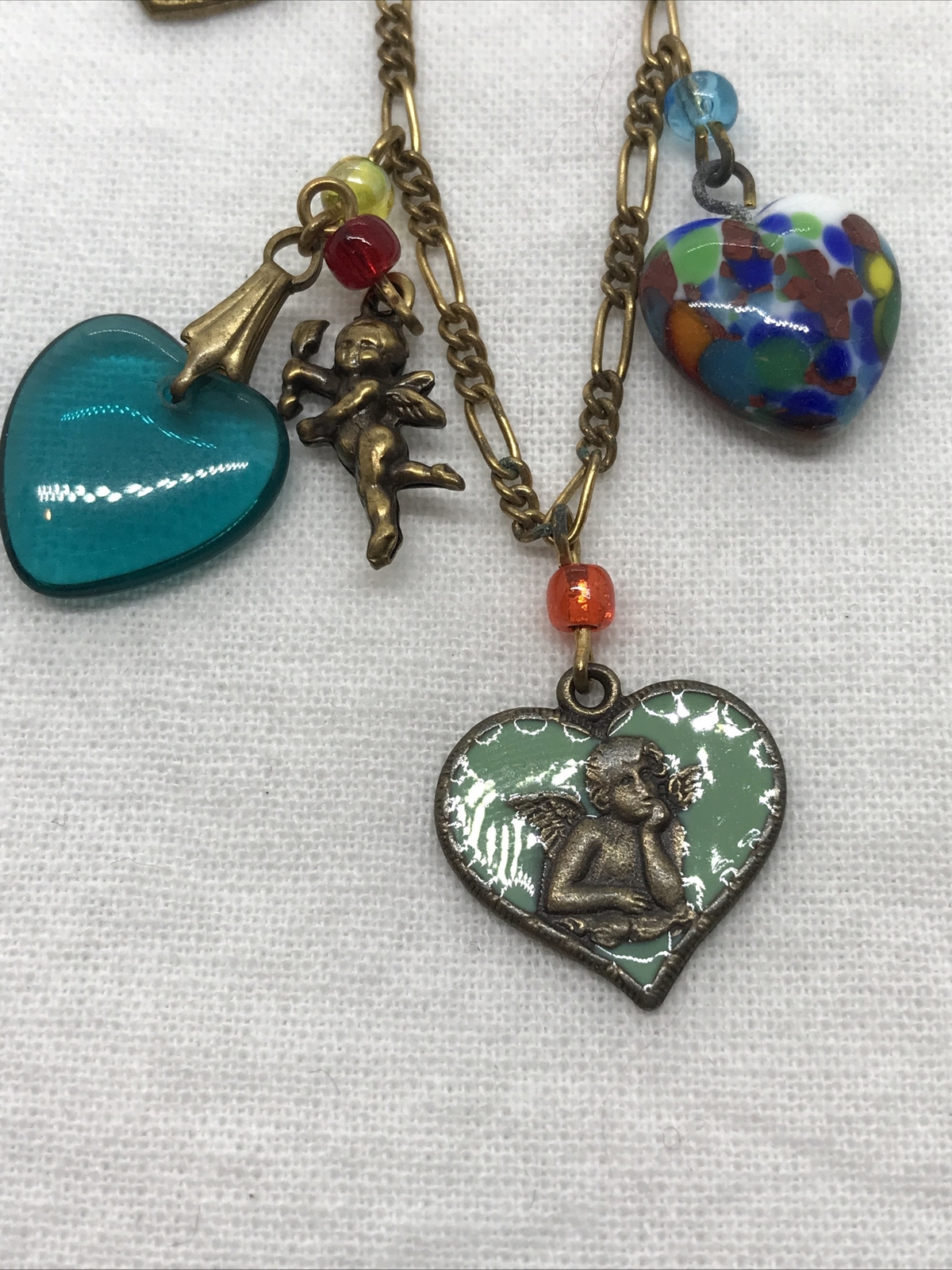 Vintage Glass Works Studio Glass & Brass Charms in Multi Colors Necklace 19