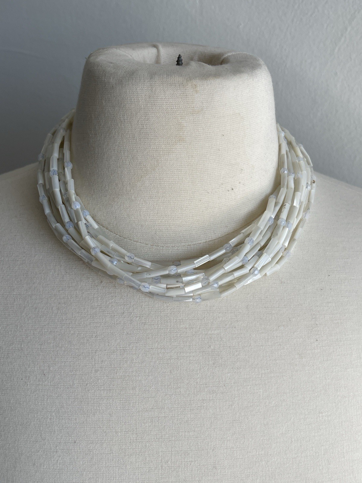 Vintage Signed Barrera Multi-strand Mother Of Pearl Necklace Beaded Statement