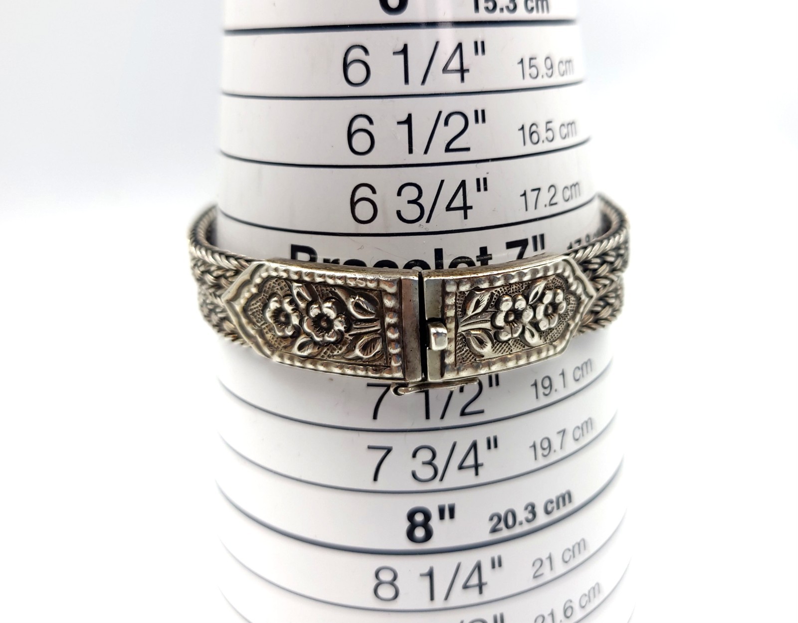Vintage BALI 925 Sterling Silver Woven Floral Repousse Wheat Chain Bracelet