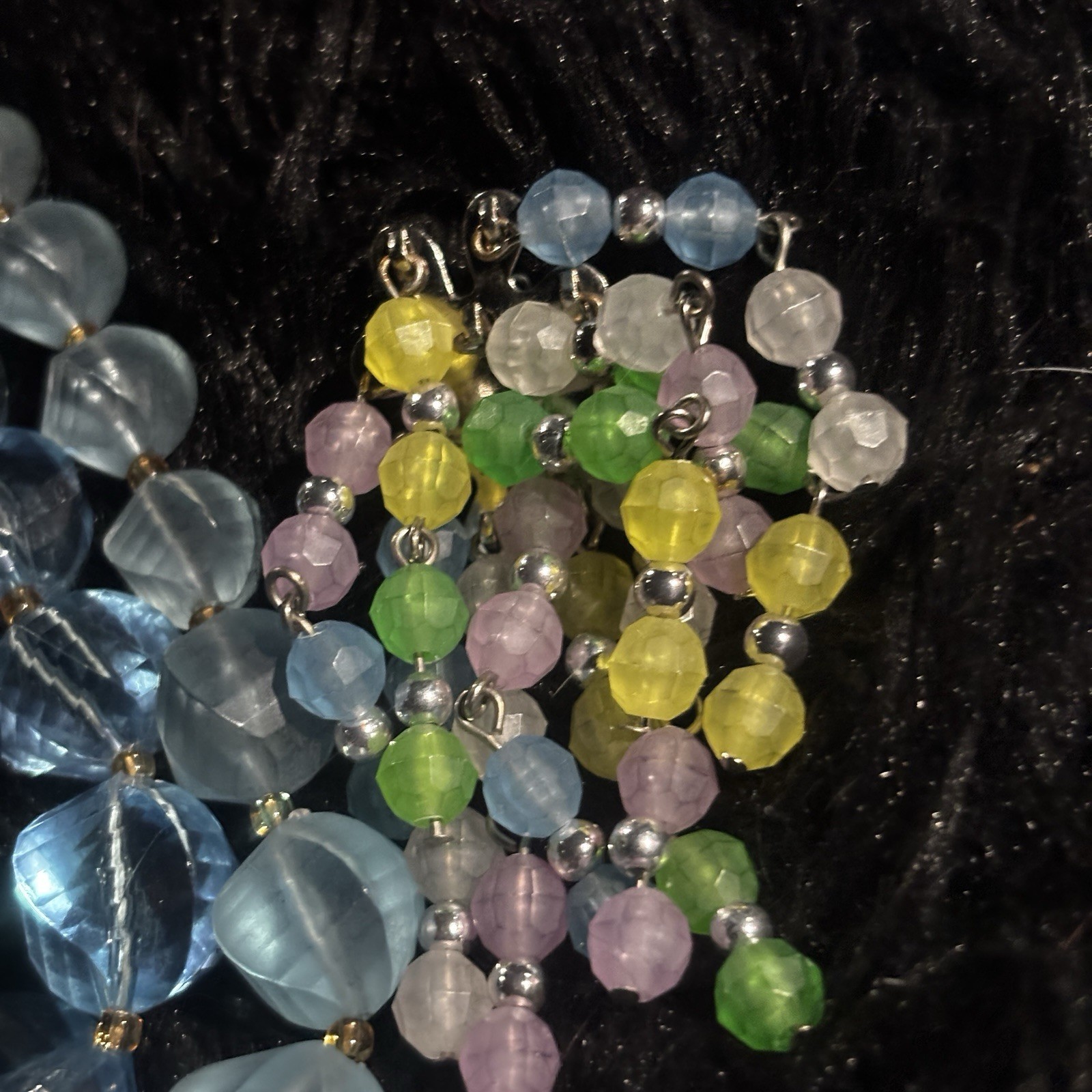 Vtg West Germany Blue Glass Bead Necklace And Multi Colored Clip On Earrings Set