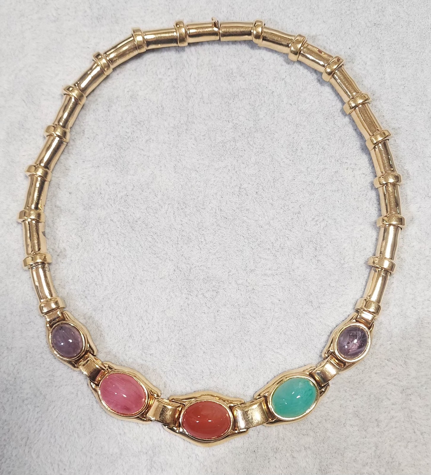 Ciner Signed Vtg Glass Gripoix Cabachon Pastel Gold Tone Choker Necklace C854