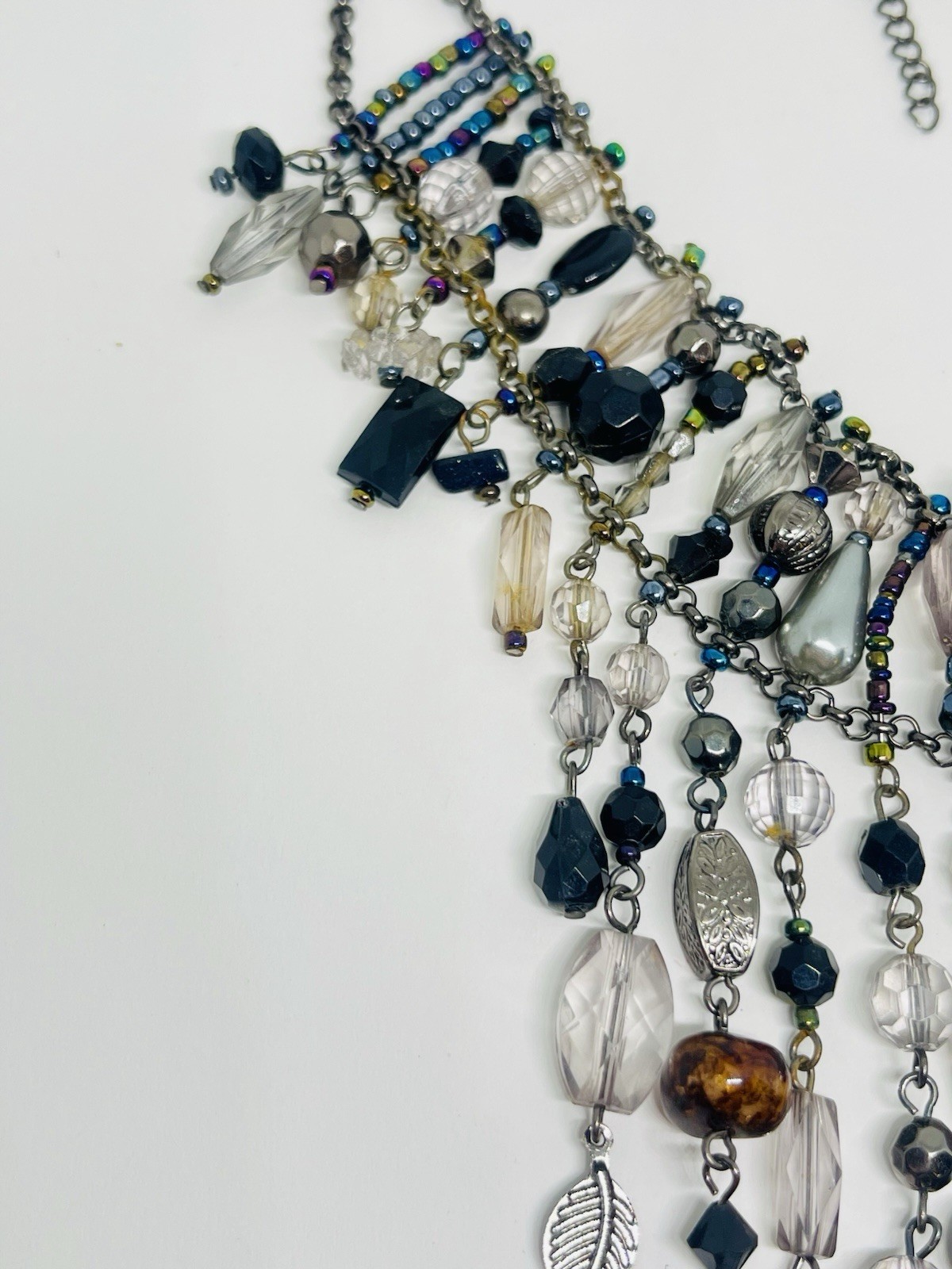 Victorian Revival Fringed Beaded Necklace Mixed Beads And Materials Stunning Bib