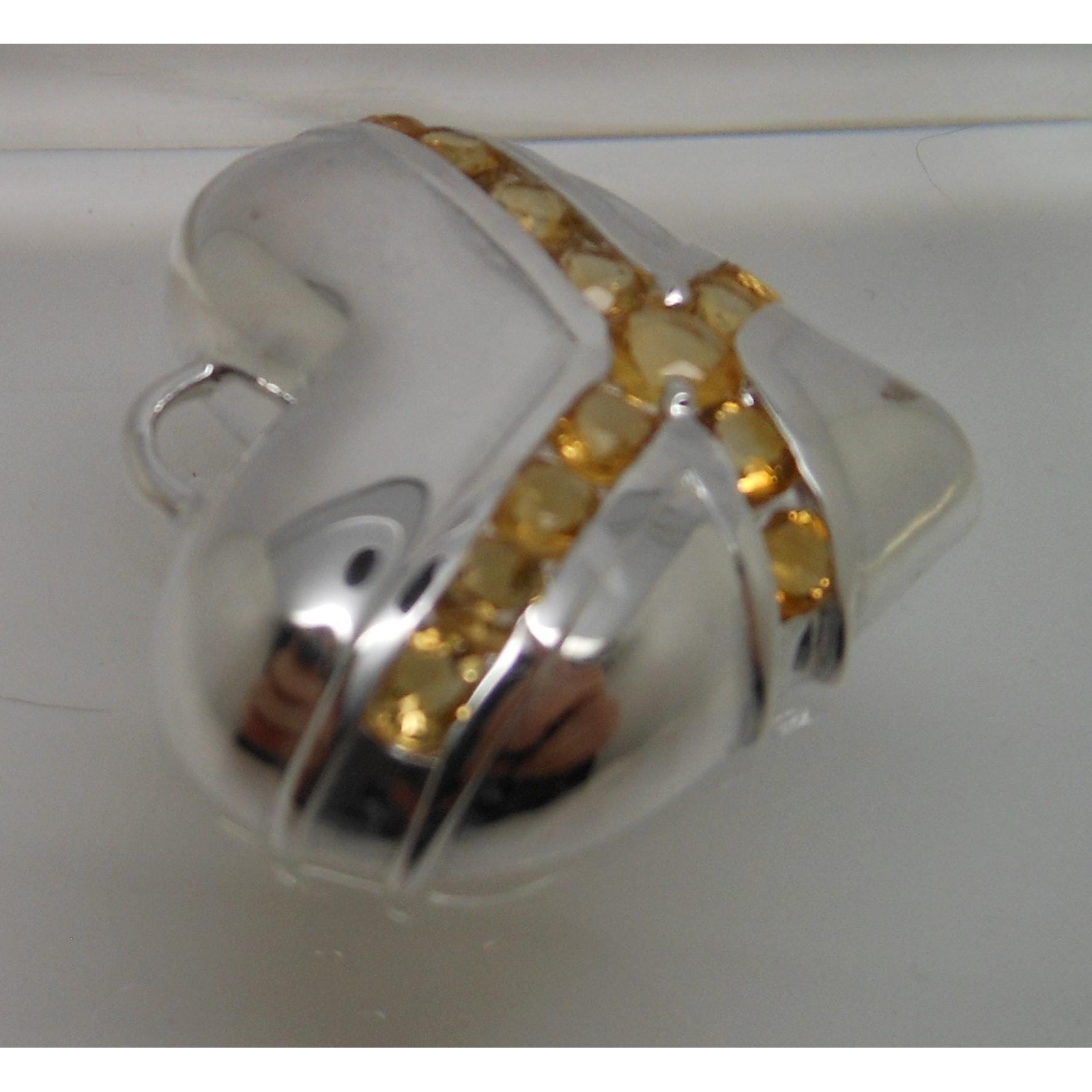 1990s Vintage Citrine Sterling Silver Gemstone Necklace Puff Heart Pendant Boxed