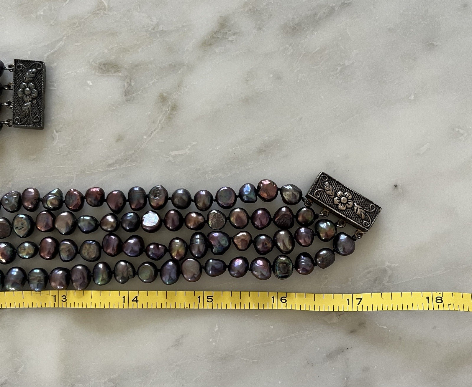 Vintage Estate Baroque Pearl Peacock Blue Purple Plum Necklace & Bracelet Set