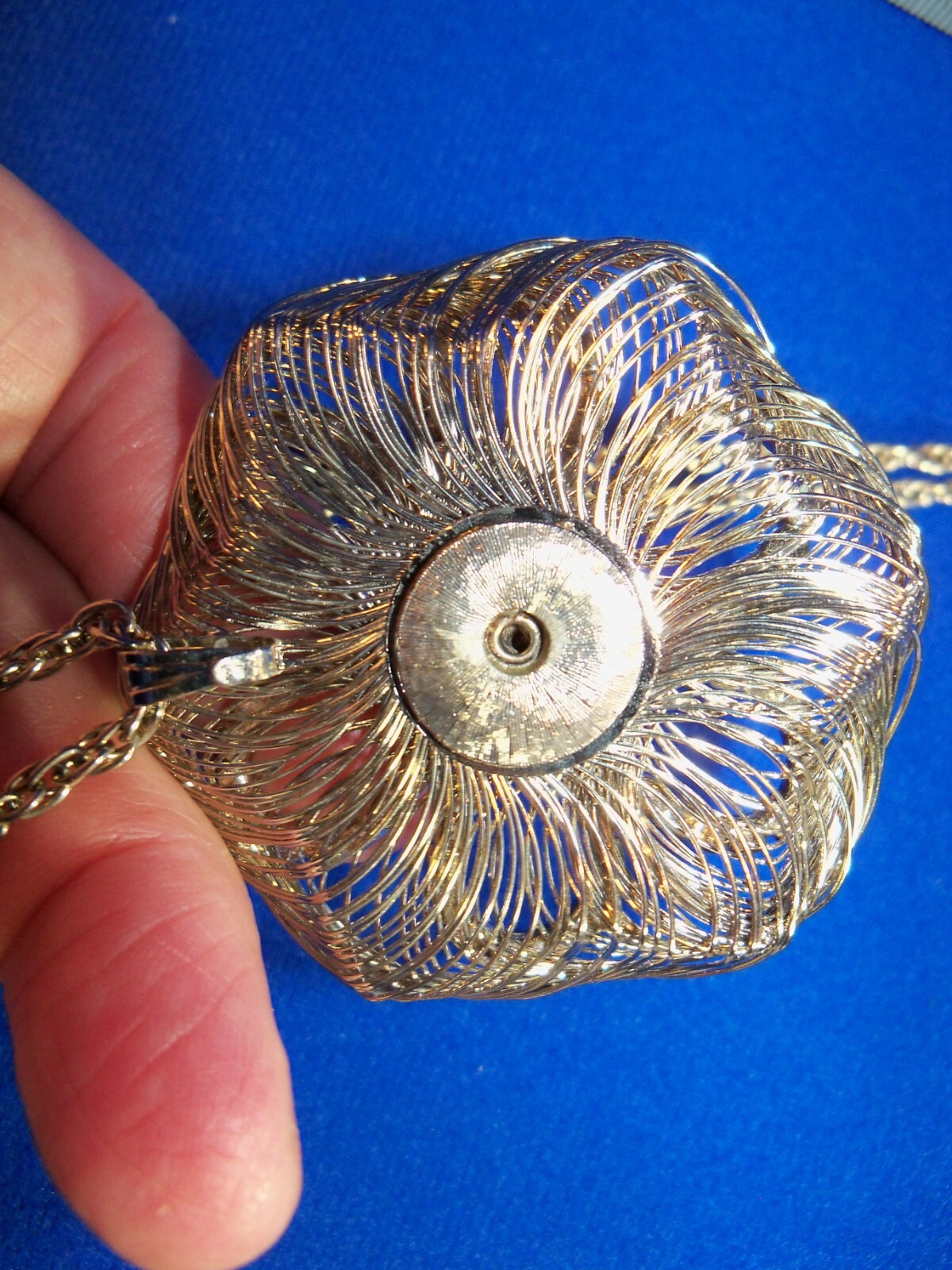 Vtg Rhinestone Flower Filigree Pendant Necklace Cannetille Silver Fine Wire Work