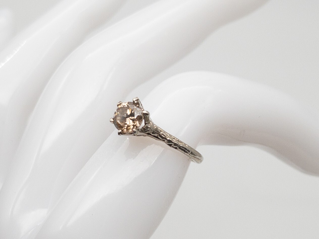 Estate $4000 1ct Natural Si1 CHAMPAGNE ROUND Diamond 14k White Gold Ring