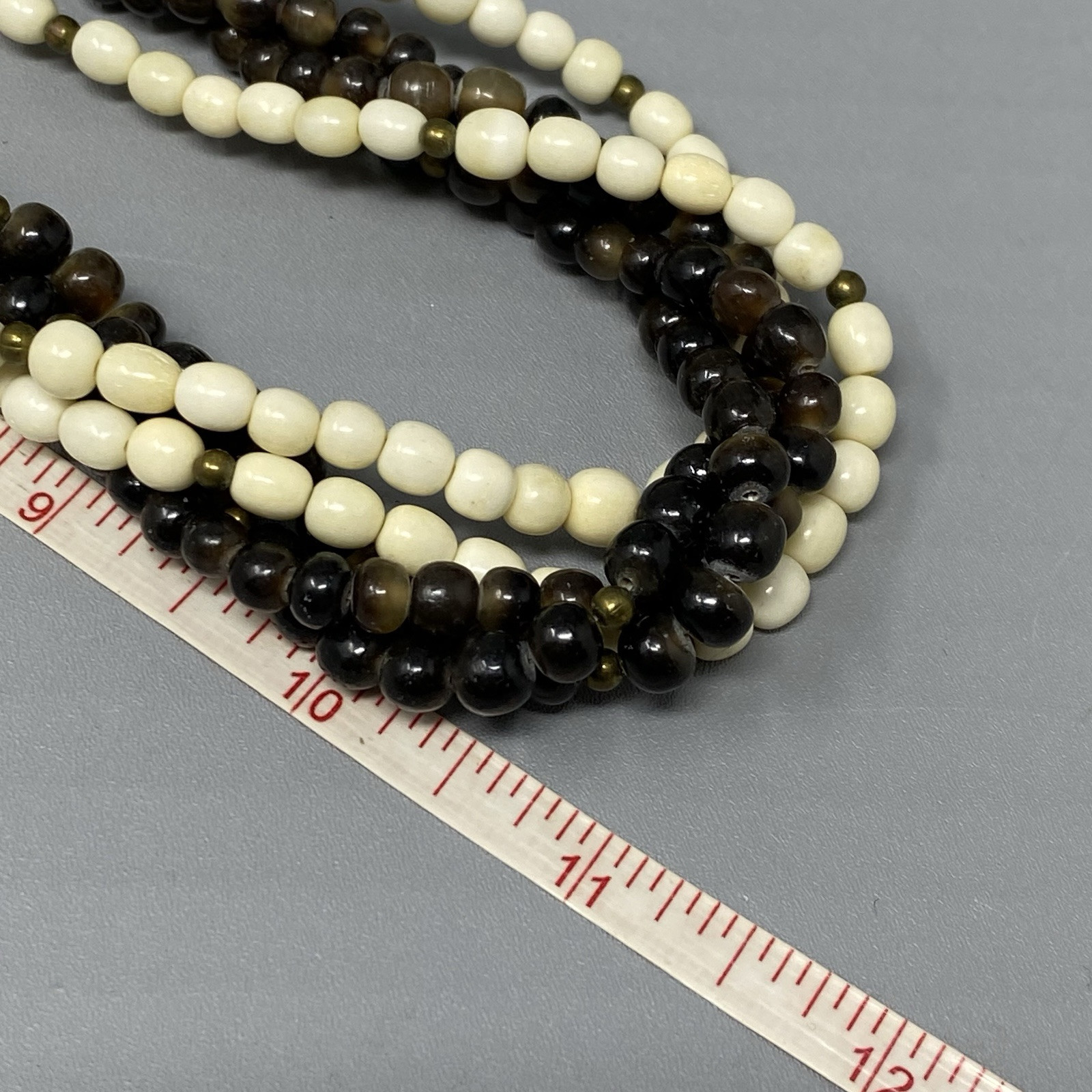 Torsade Twist Necklace Brown White Beads Glass Shell Beach Bohemian Collar 22″