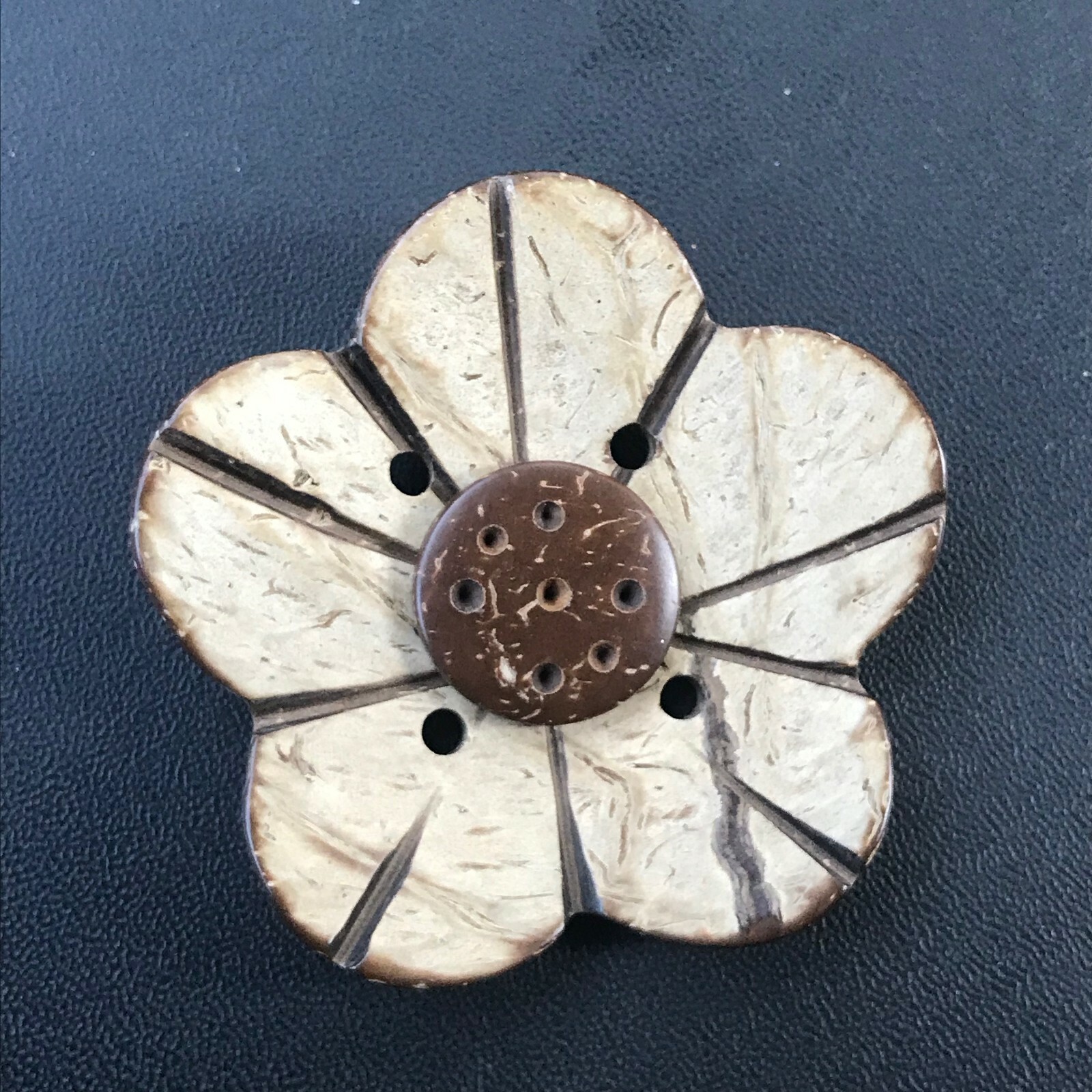 Large Handmade Coconut Shell Daisy Flower Brooch Pin – 2 and 3/8th’s inches in