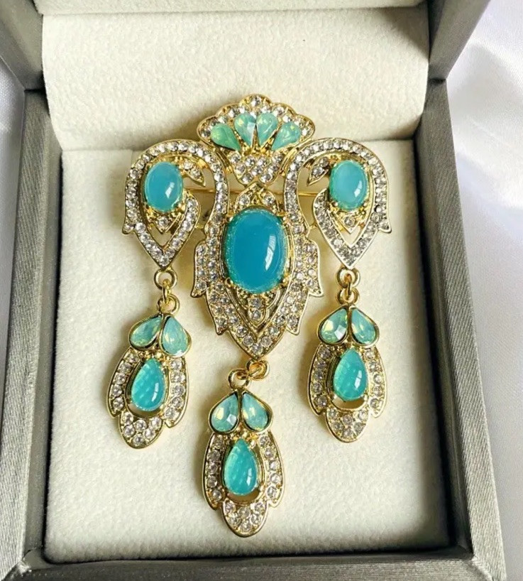 Vintage Style Gold And Turquoise Brooch