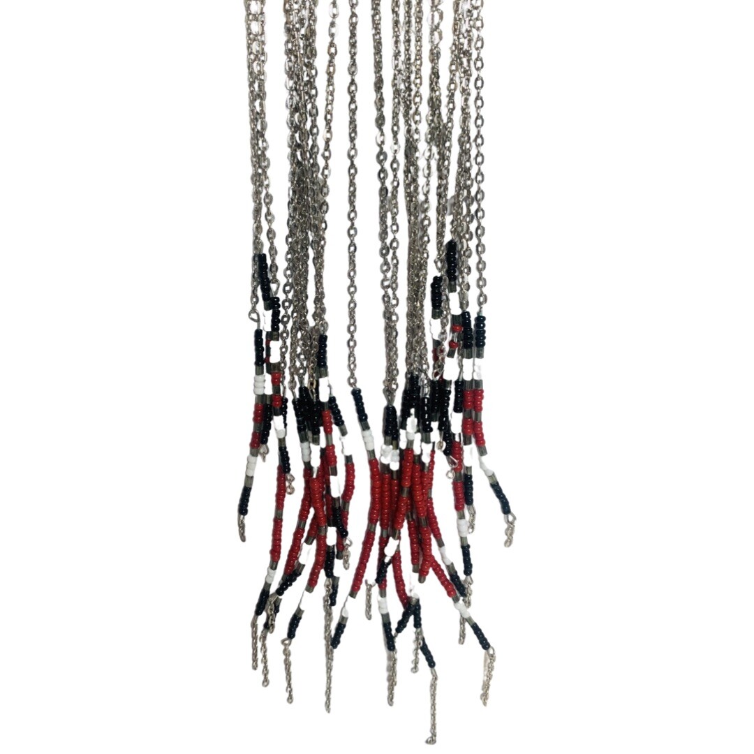 Fringe Choker Necklace Red SilverTone 15.5” Boho Beaded Southwestern