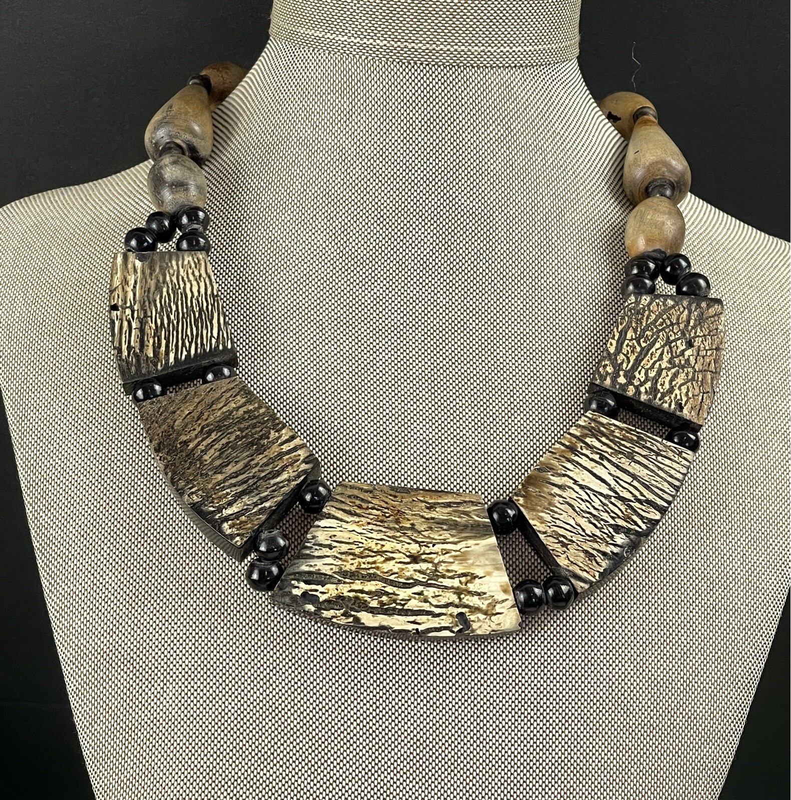 Tribal Style Wood and Lucite Necklace
