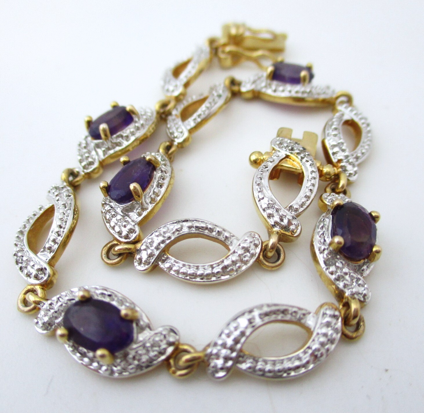 Vintage/Modern Silver & Gold Plated Bracelet Purple Gemstones 925 6211