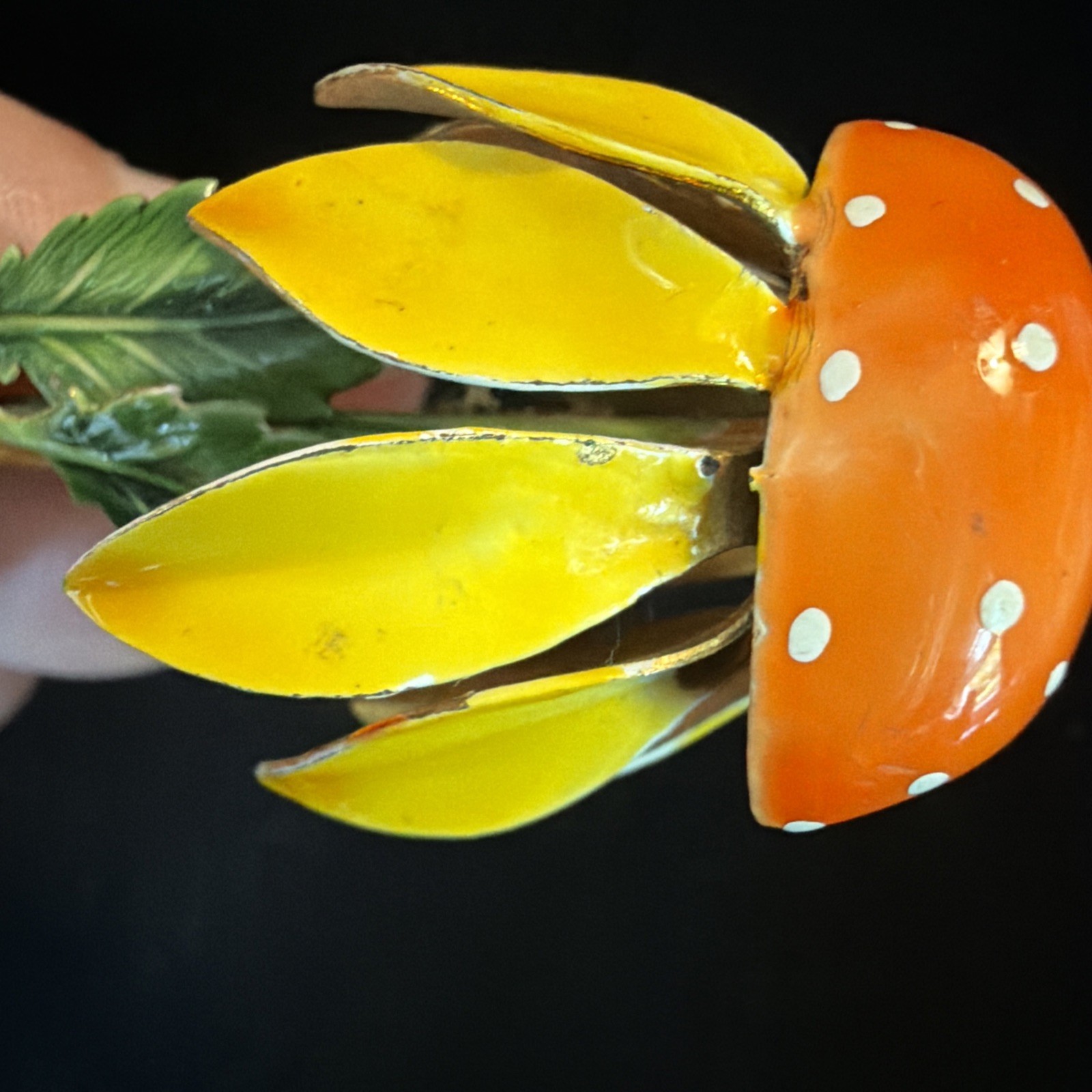 Original by Robert Enamel Flower Brooch Pin Yellow and Orange Daisy SPRING -READ
