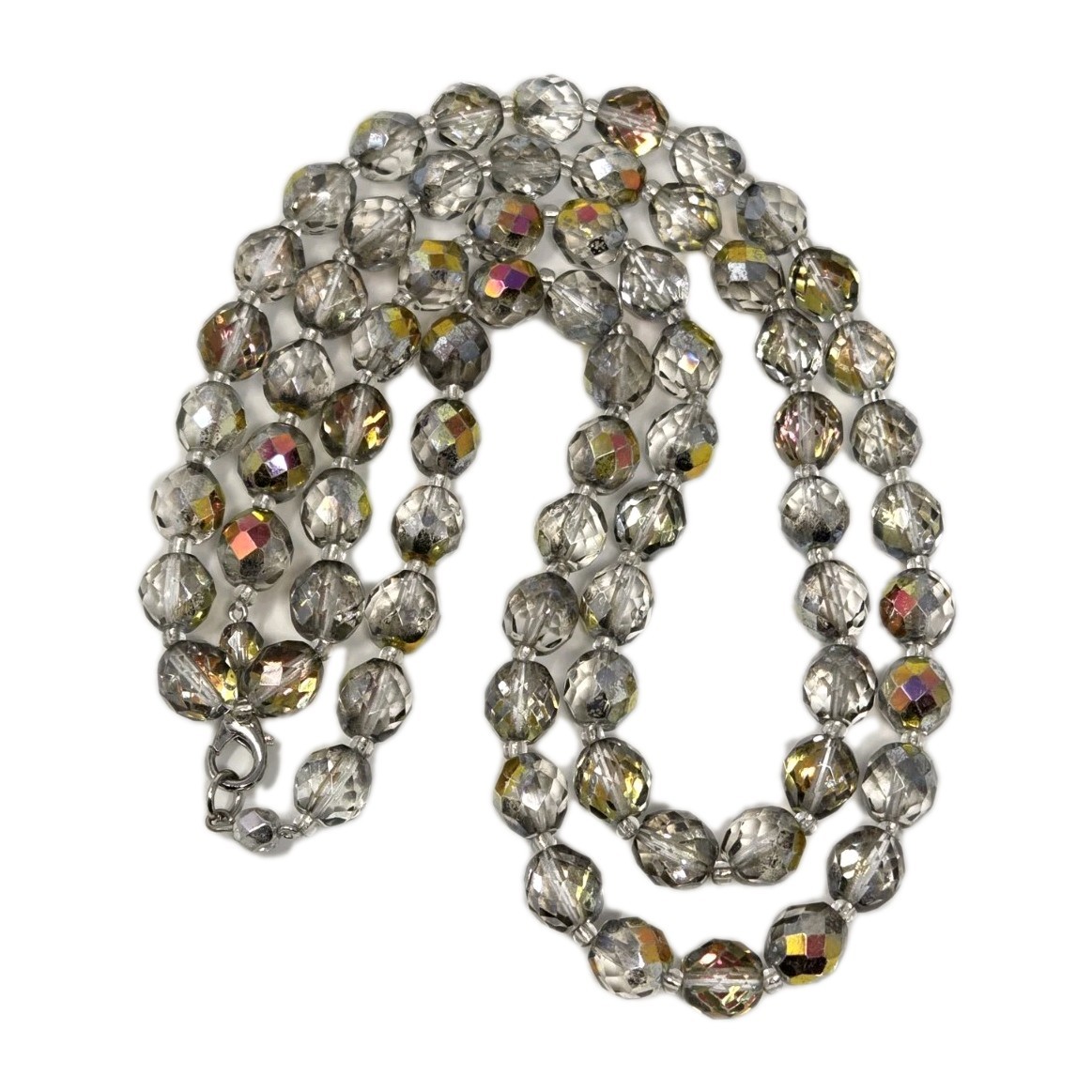 Mirrored AB Aurora Borealis Faceted Glass Necklace Vintage 36 Inches