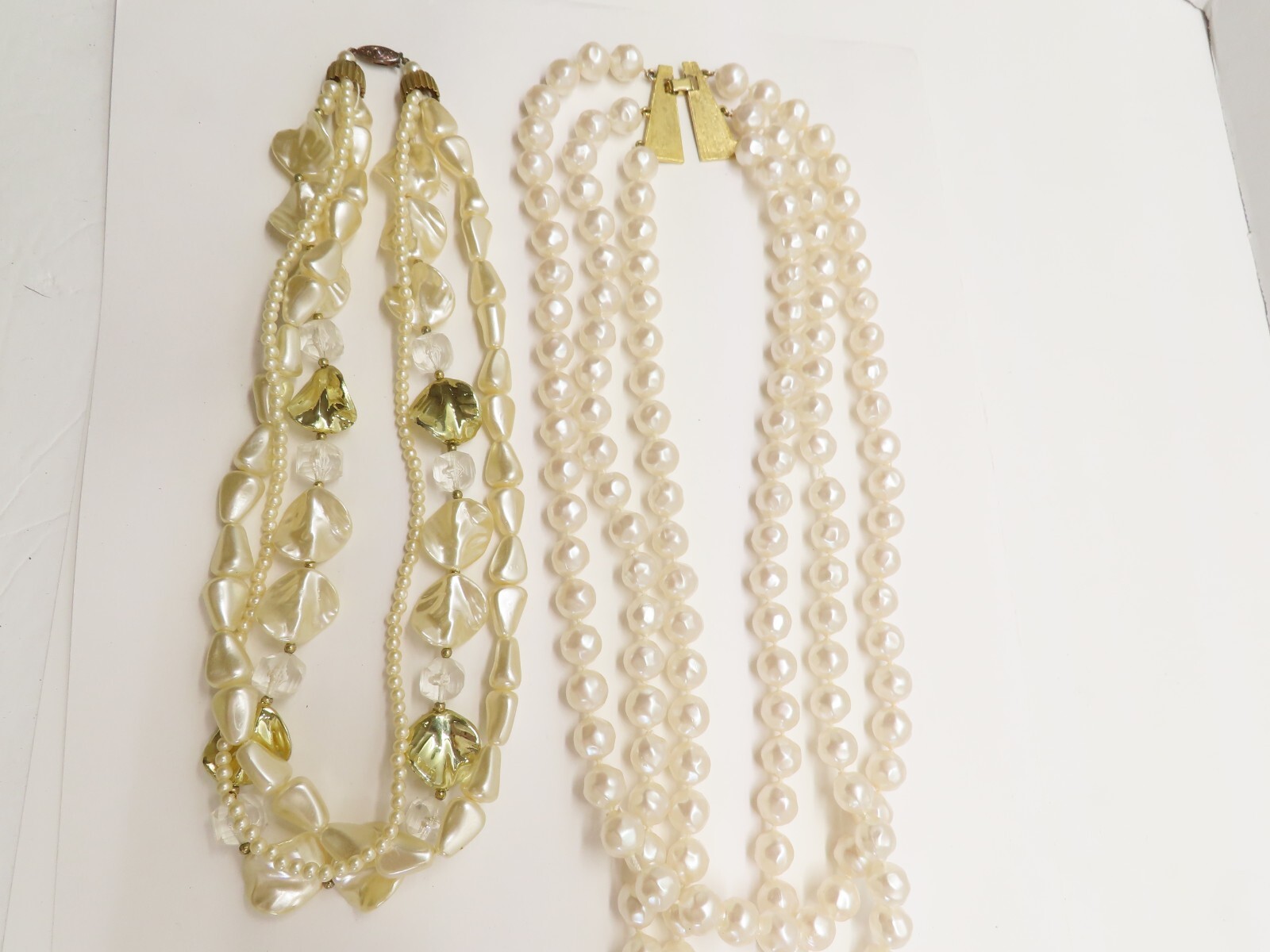 Vintage Beaded Necklace Lot Faux Pearl Ivory Gold Beaded Accents D2364