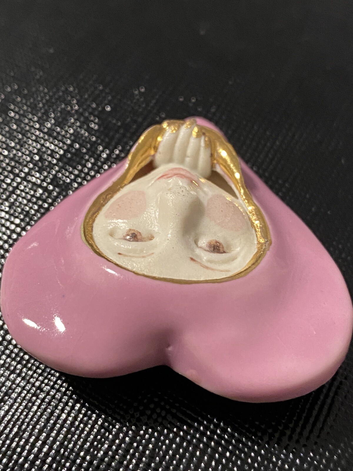 VNTG Clay Heart W/Face Getting Out Of Heart 3-D brooch Art deco Hand Made Sign
