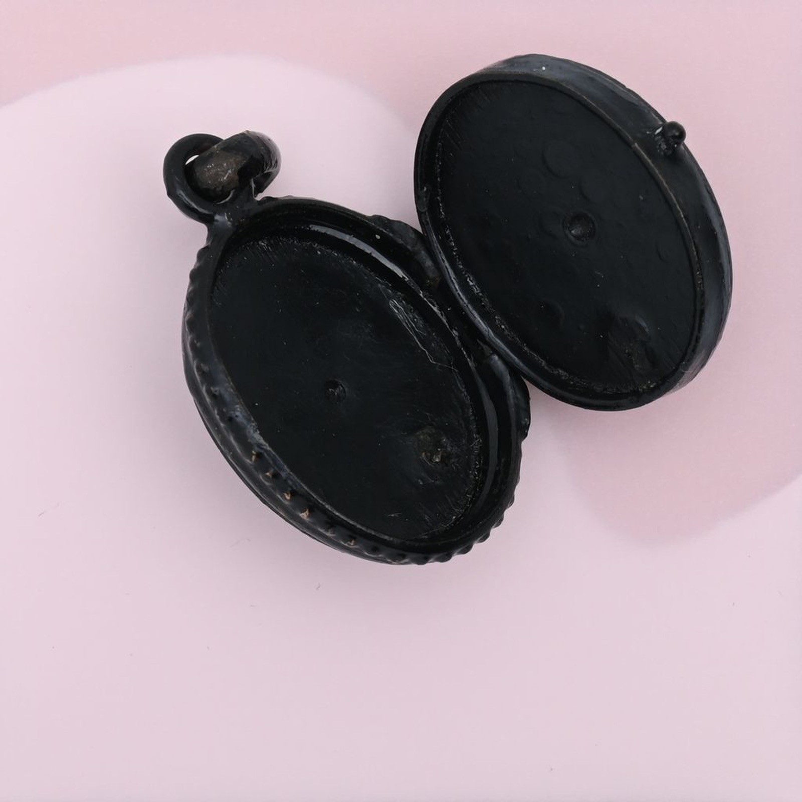 Antique Victorian Mourning Pansy Flower Puffy Double Sided Pendant Locket
