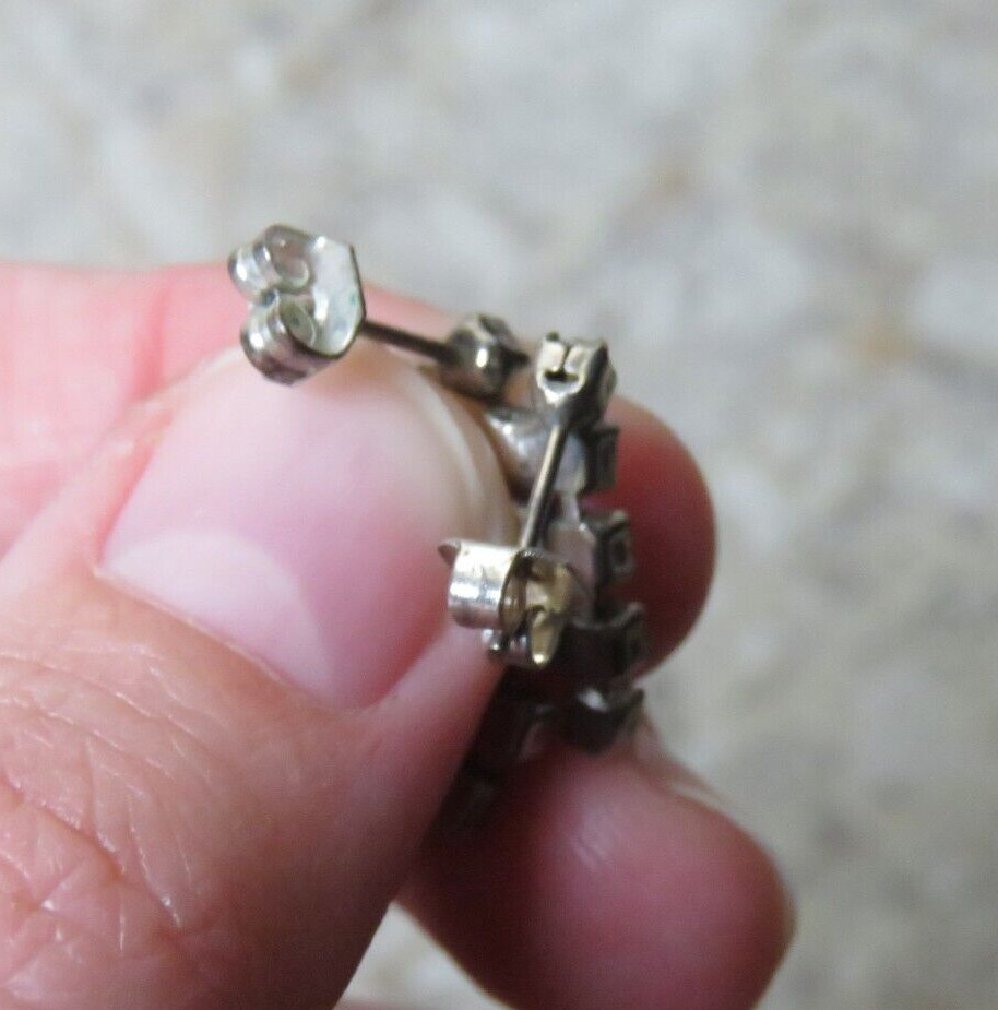 VTG Silver Rhinestone Triple Row Dangle Drop Tassel Post Pierced Earrings 1″