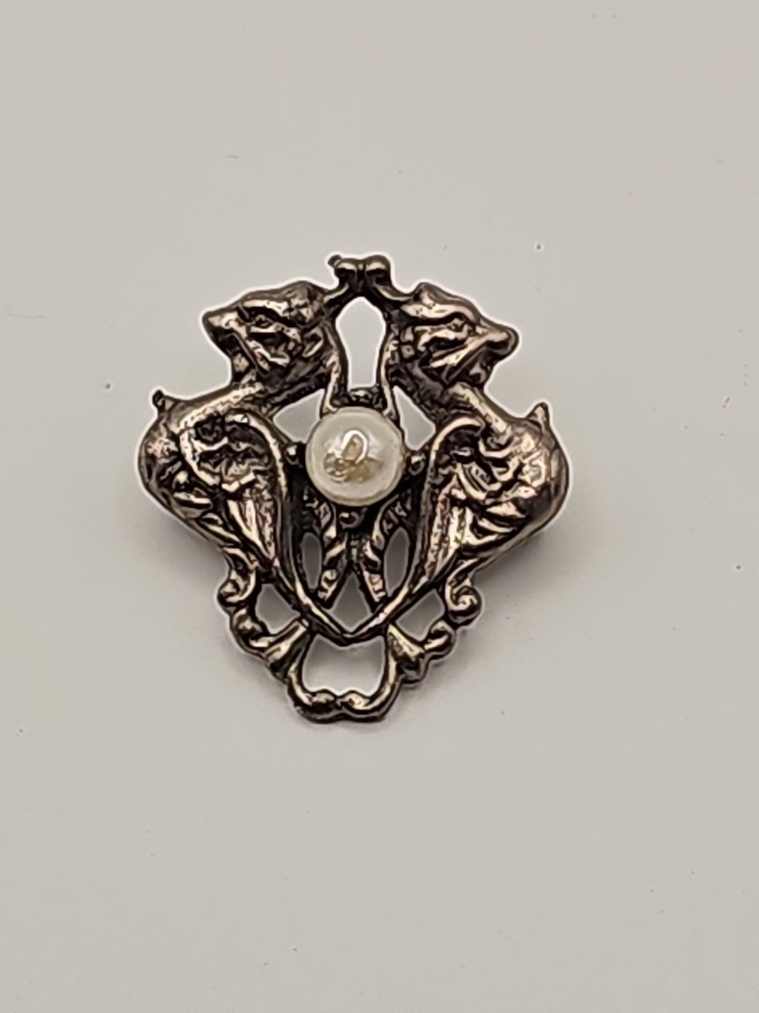 Vintage Tacoa Bird Faux Pearl Brooch Signed Art Deco