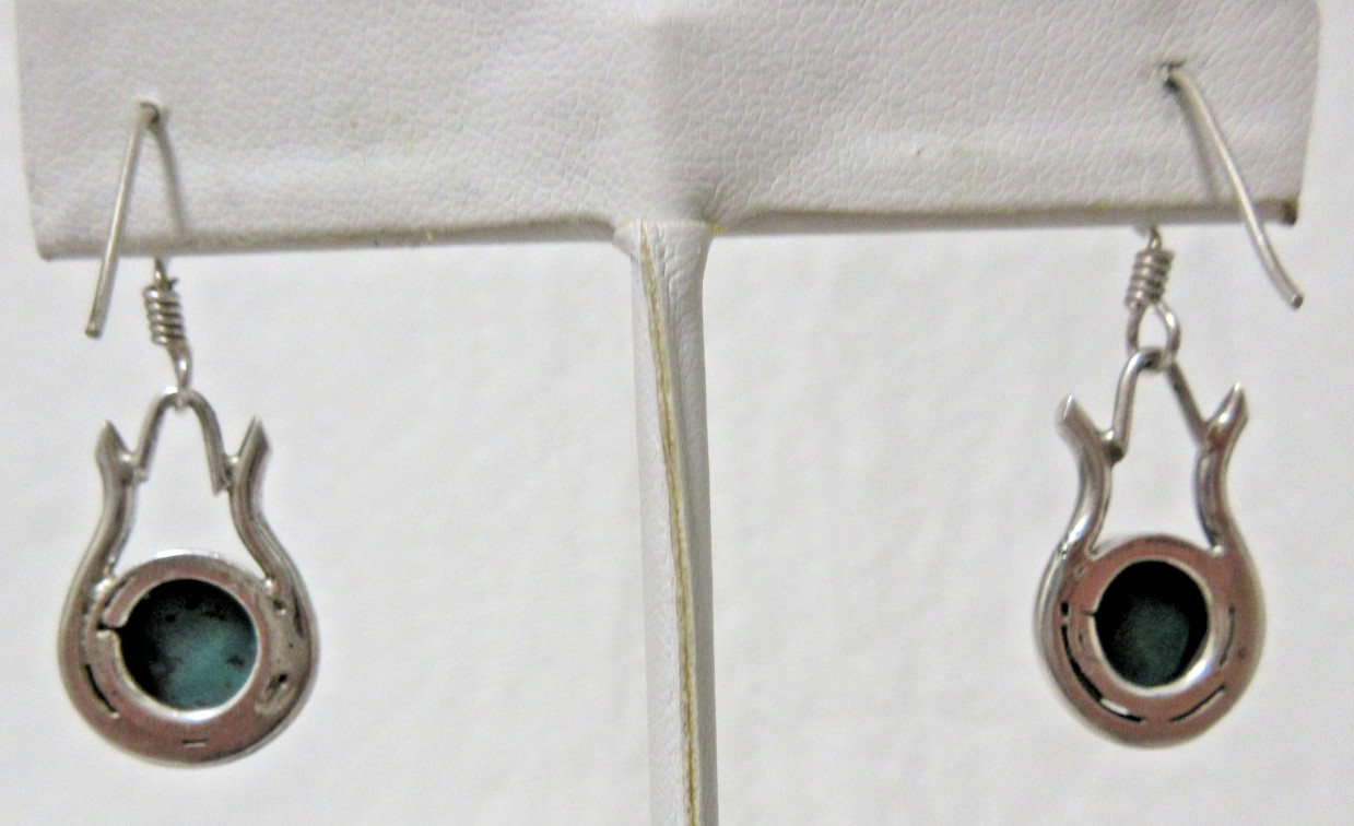 Vintage Sterling Silver Malachite Dangle Pierced Earrings