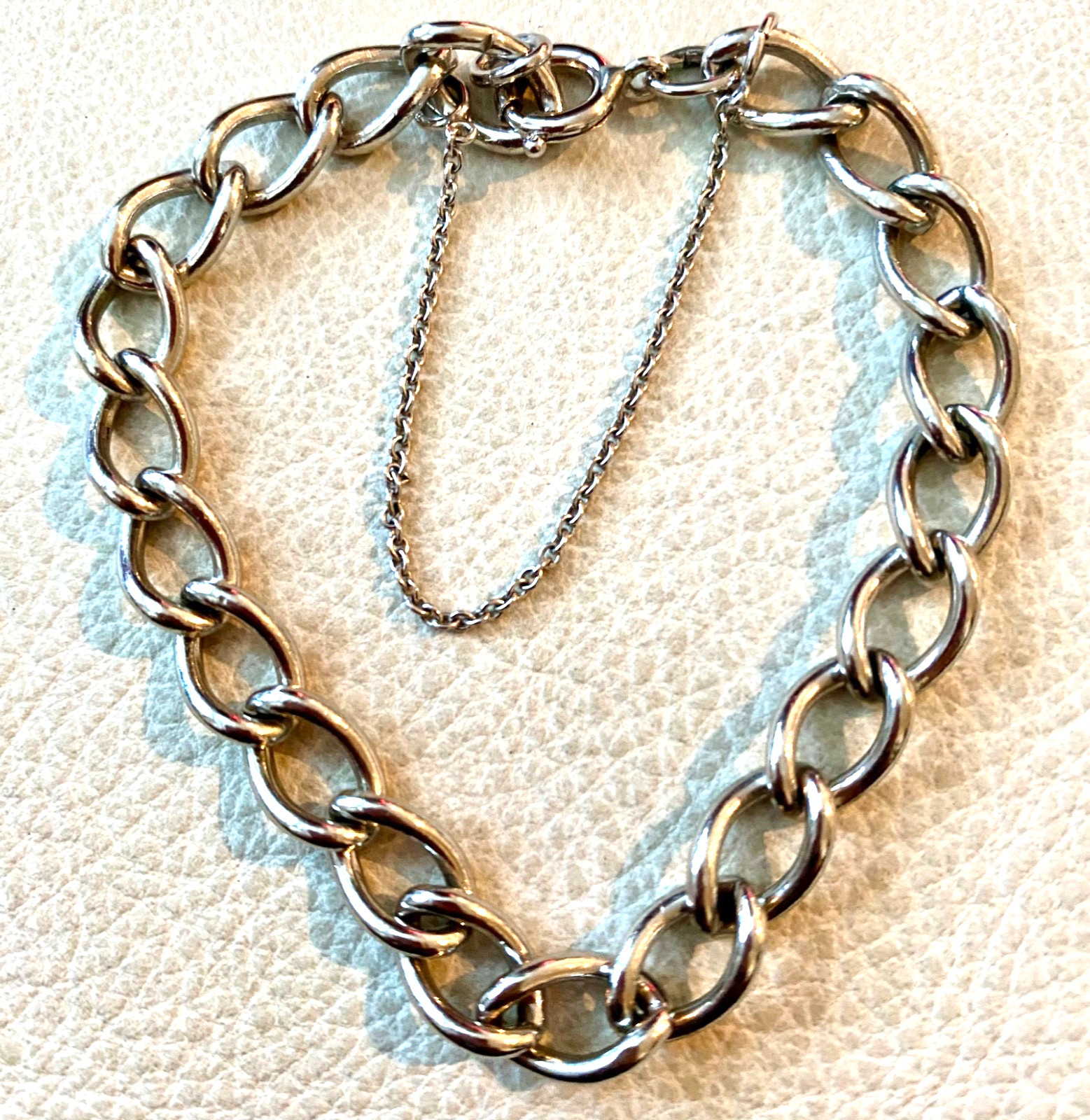 Vintage Large Link Starter Charm Bracelet Sterling Silver 7-1/4” unisex