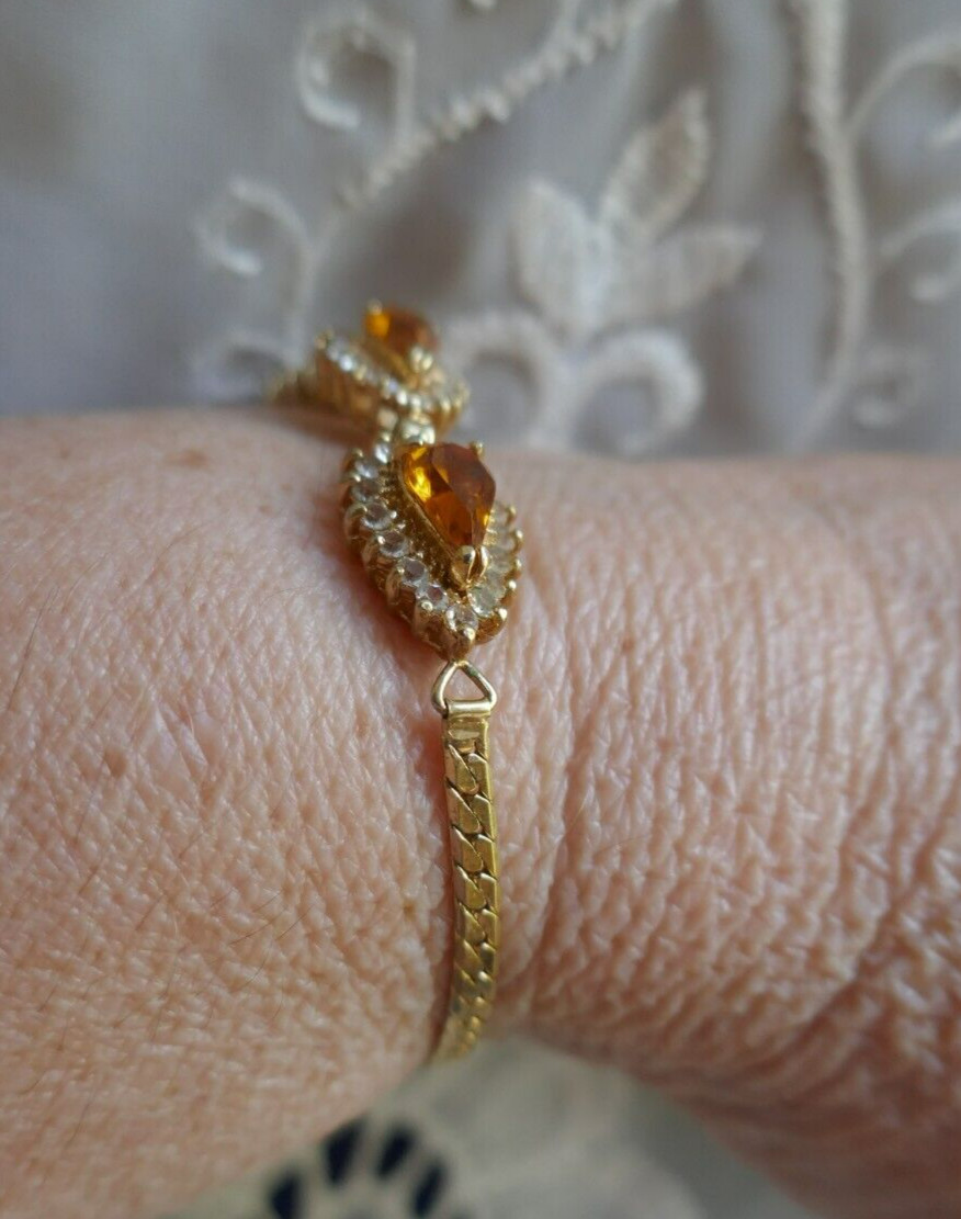 VTG Lot GP Set Citrine & Clear CZ Bracelet Pendant Necklace Enhancer Brooch Ring